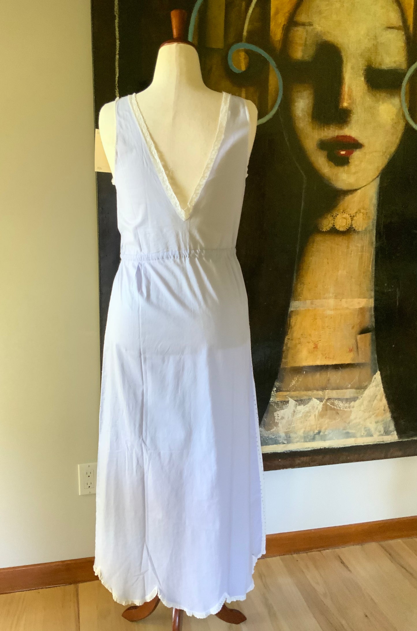 Late 1930s White Cotton Dotted Nightgown – Eyelet Slip Dress - 30AR