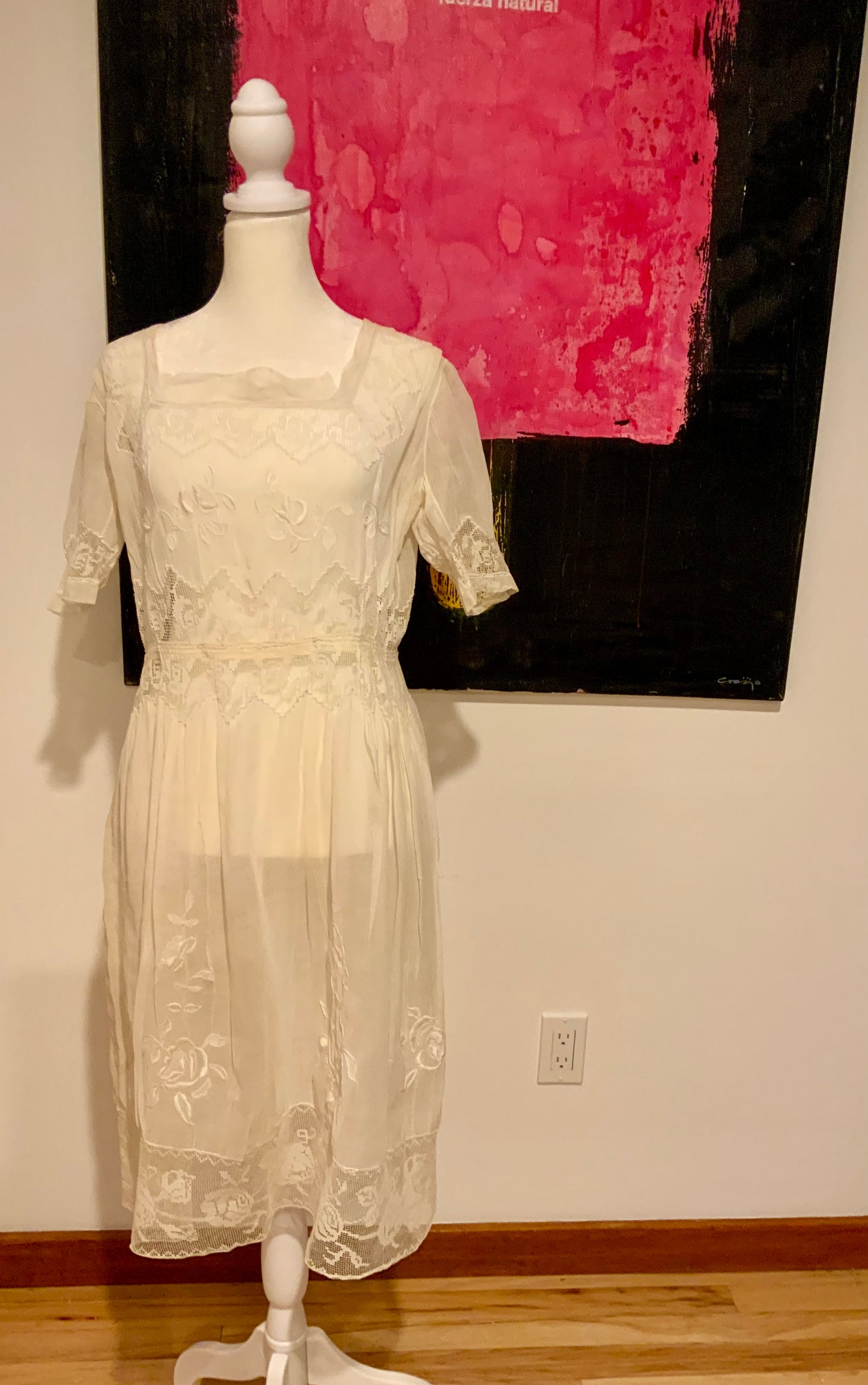 Edwardian Tea Dress in with Handmade Lace & Embroidery | c.1905–1915 - ED30