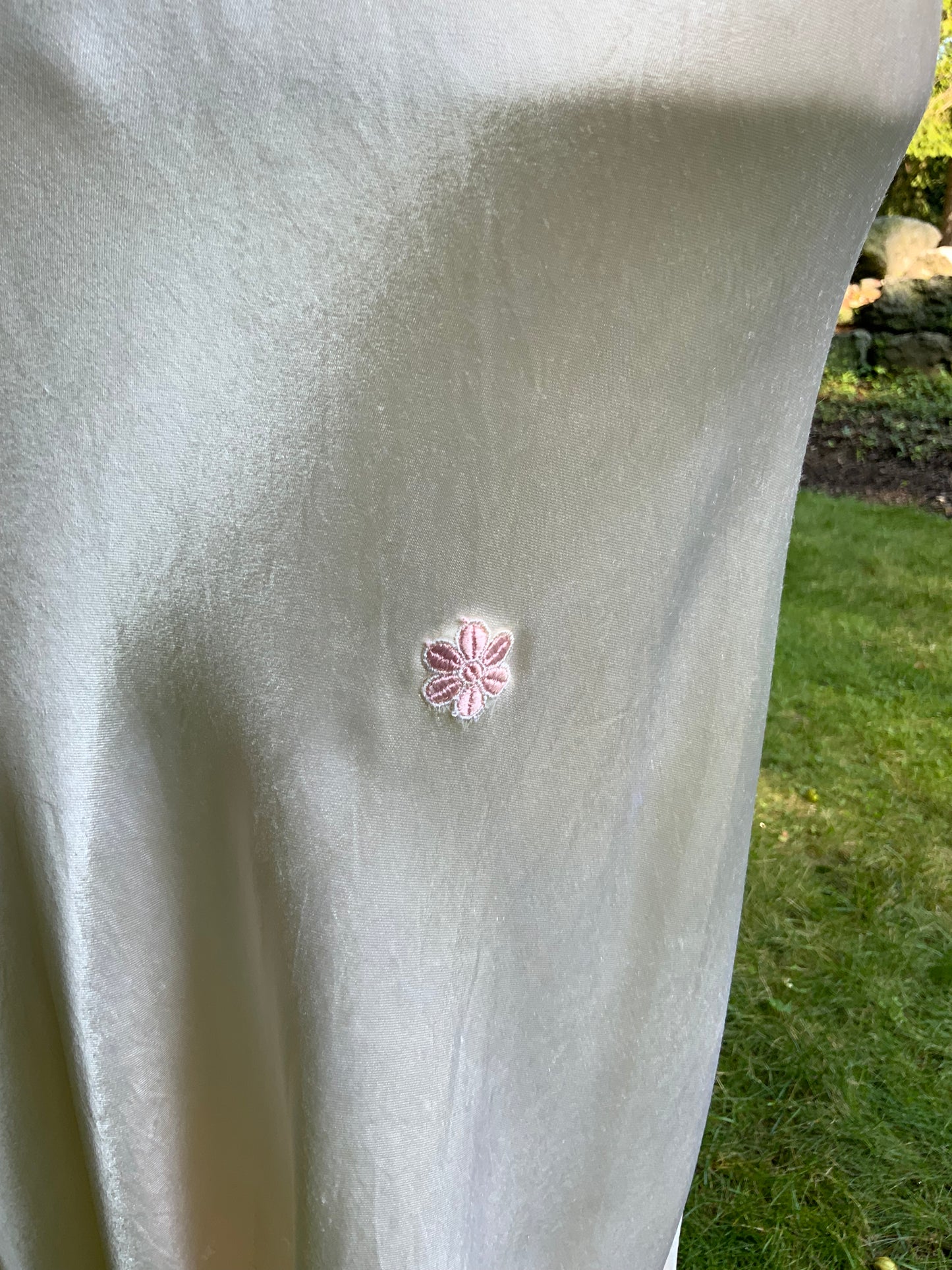 1940s Pink Embroidered Satin Slip Dress. Ivory Lace Lingerie. Romantic Boudoir Gown.40CA