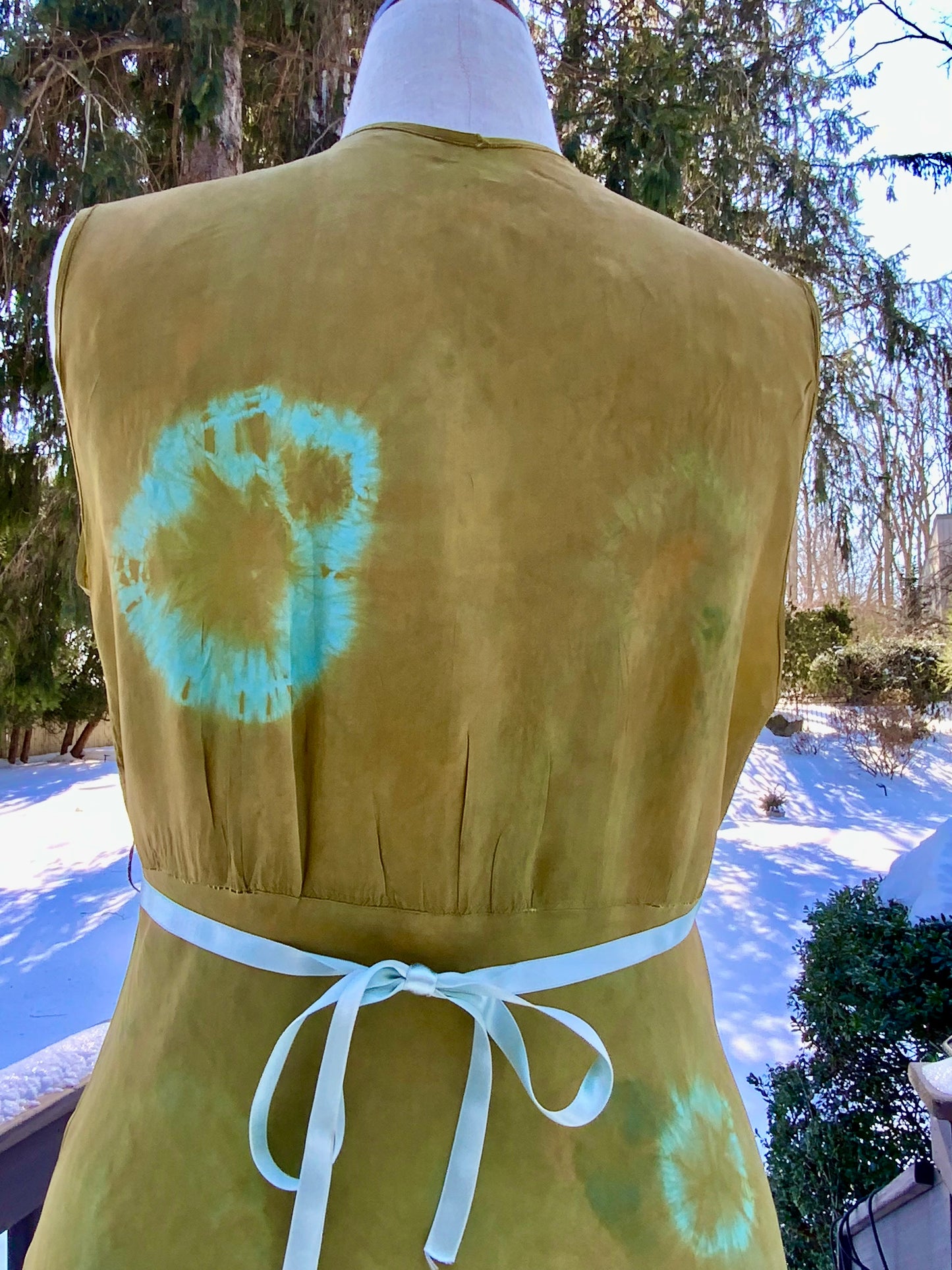 (Copy) Hand-Dyed Vintage Silk Dress – Olive & Aqua Patina | One of a Kind Atelier Piece (1930s–40s)-40B6