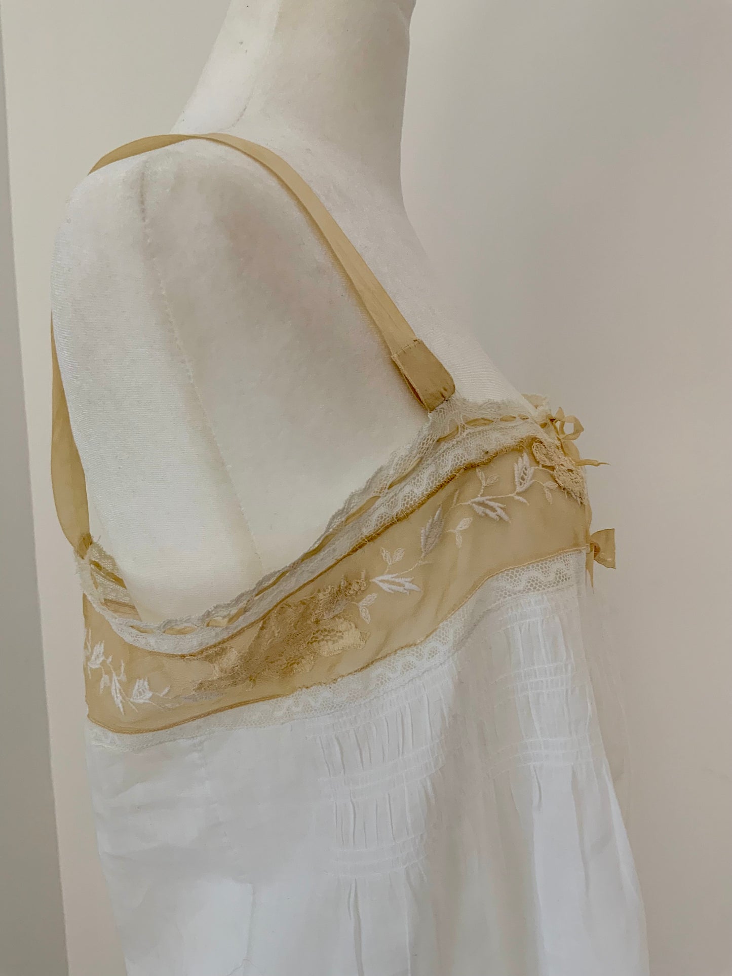 Edwardian Cotton Batiste Teddy | Antique Embroidered Sheer Band Step-In with Lace Appliqué-ED53