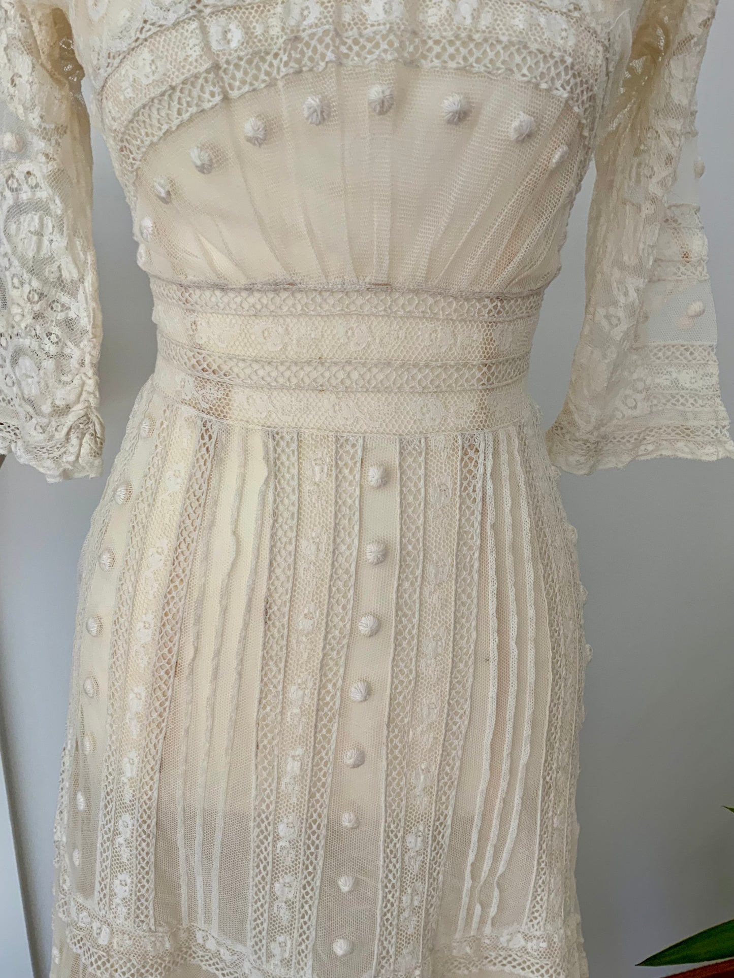 Antique Edwardian Bridal Lace Dress c. 1909–1914 | Cotton Net Wedding / Trousseau Gown-ED31
