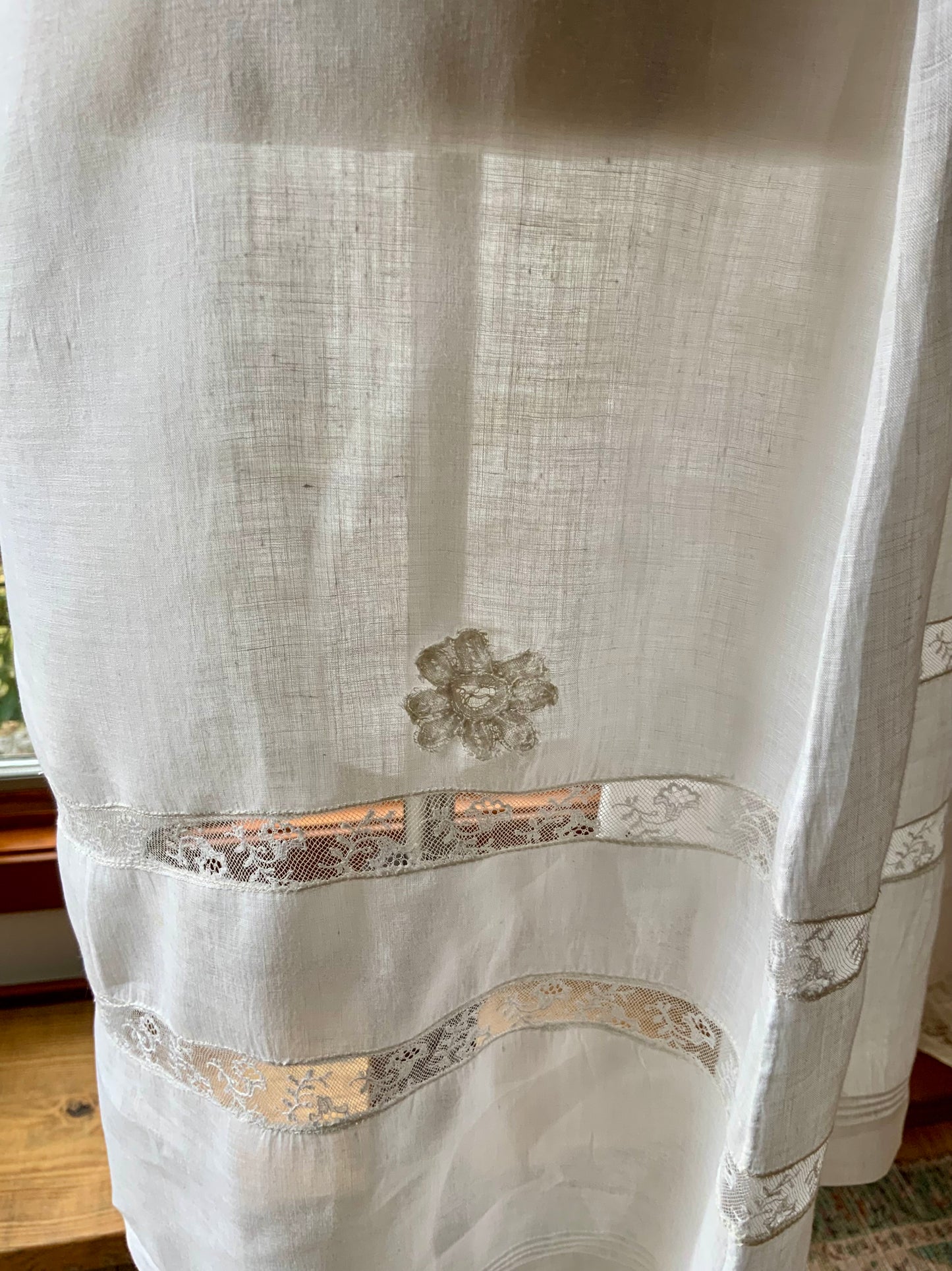 Antique 1910s Cotton Batiste Lingerie Dress with Lace Insertion & Hand Embroidery-ED74