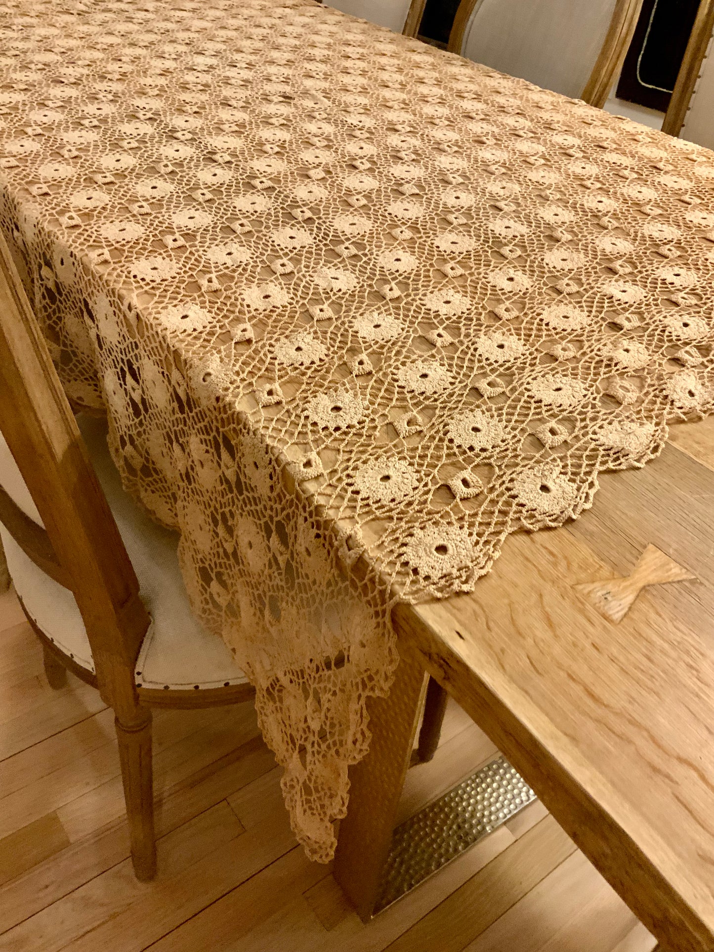 Large Antique Crochet Lace Tablecloth – Handworked Heirloom Textile – Decorative Statement Piece – Early 20th Century- Iconic Rare