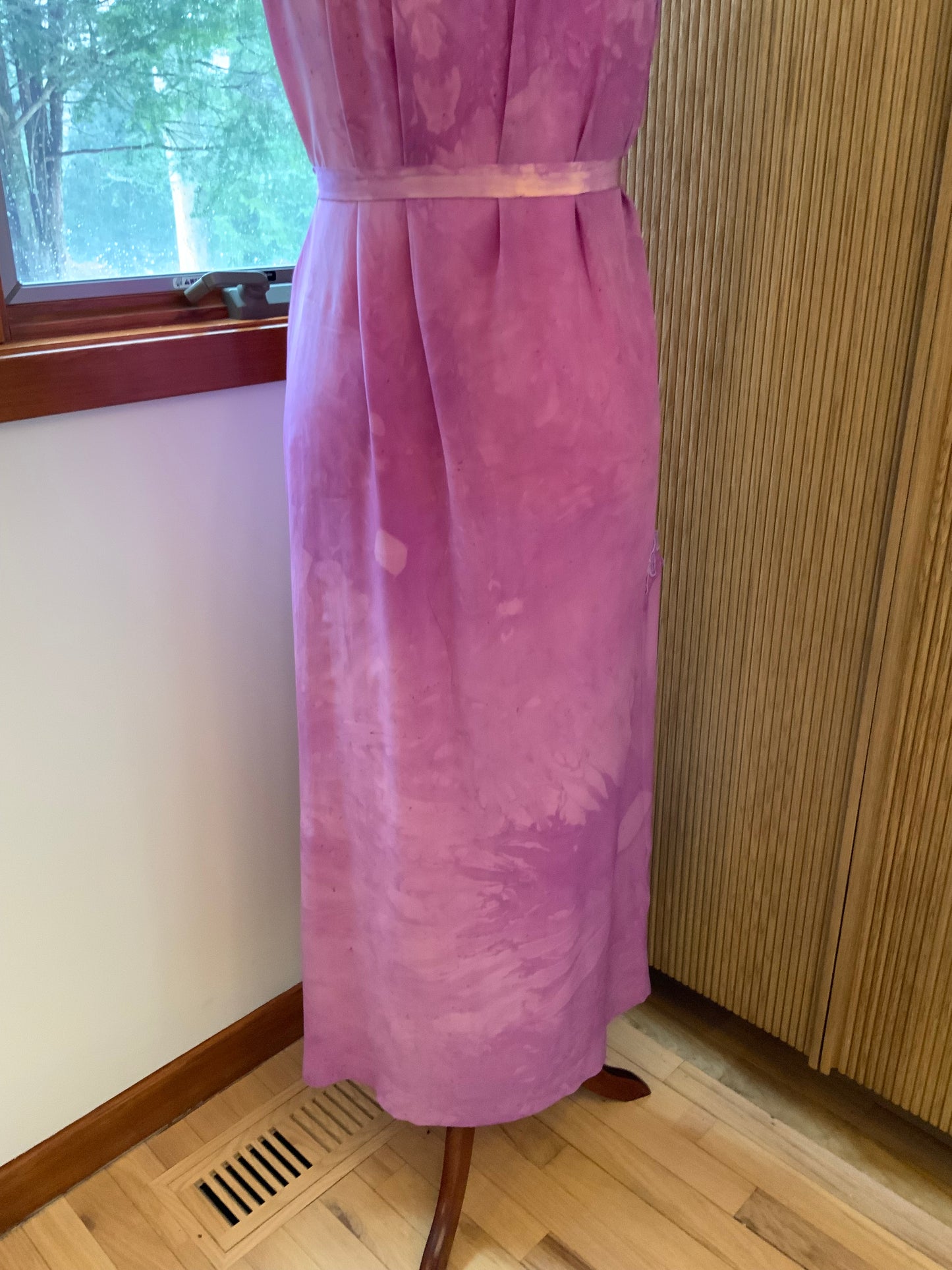 Hand Dyed Silk 1920s–30s Gown | Lavender Lace Pintuck Maxi Dress | Antique Silk Day Dress with Original Belt- 20AD