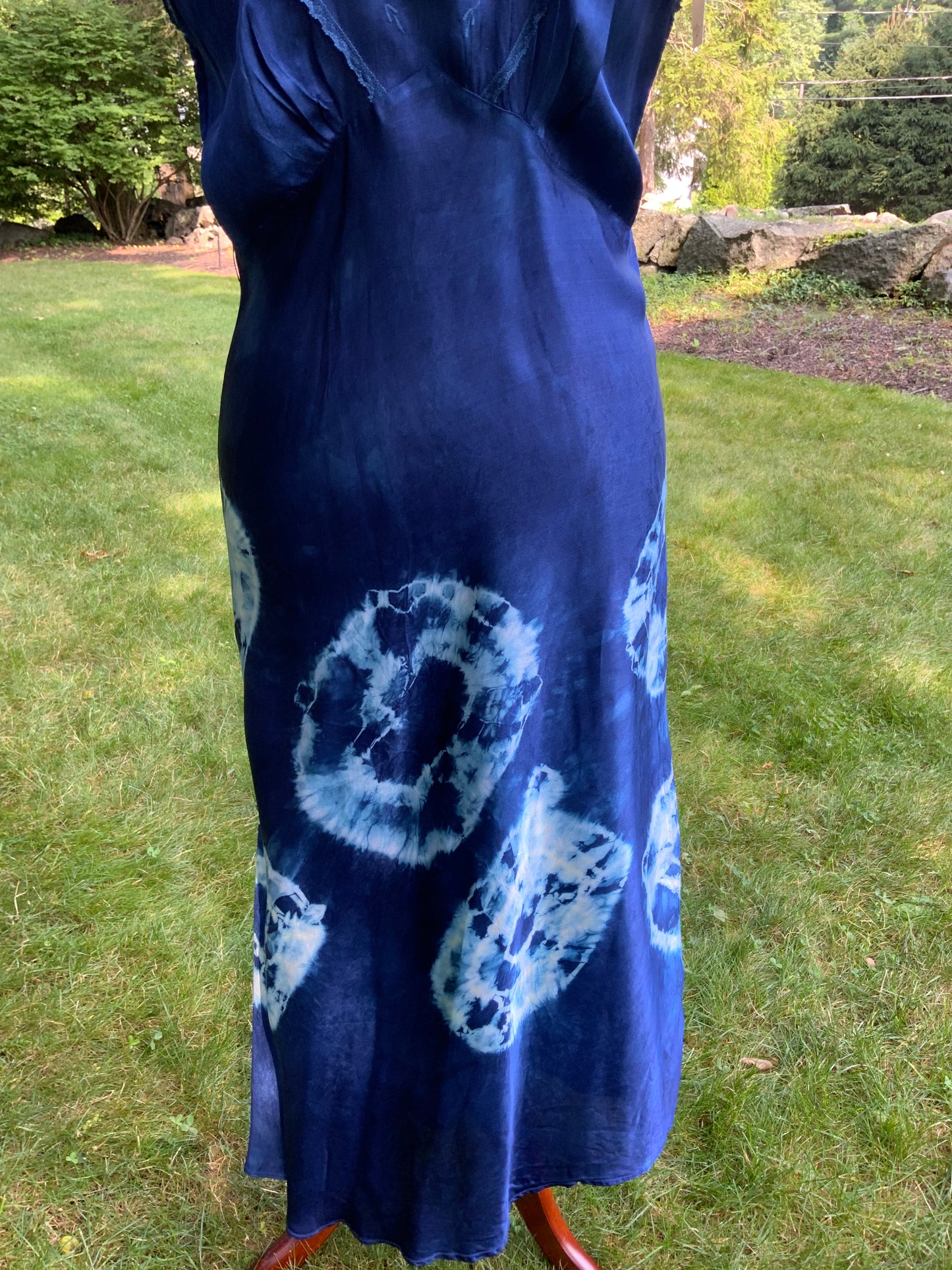 1930s Hand-Dyed Indigo Silk Slip Dress with Batik Resist Dye | OOAK
-40BN
