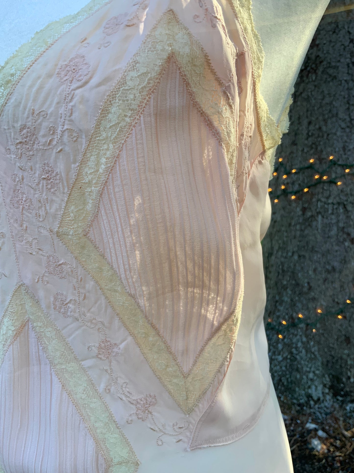 1930s Blush Rayon Nightgown – Art Deco Plissé, Embroidery & Lace - 30AY