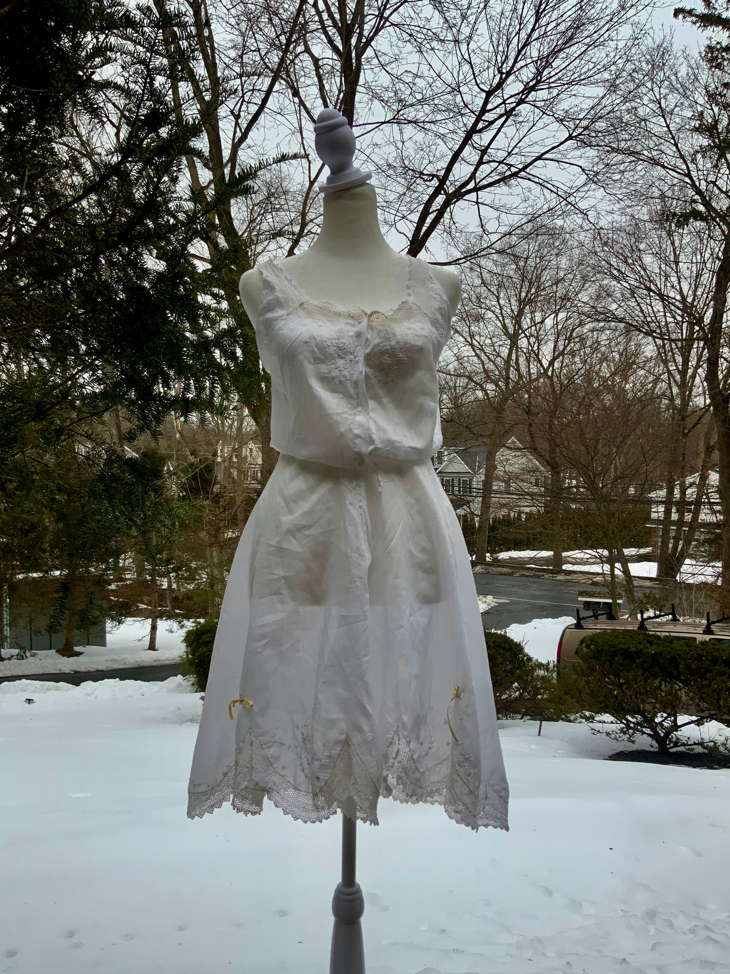 Edwardian Cotton Combination Undergarment with Lace Insets & Embroidery | Argentine Antique Lingerie | c.1910s-ED61