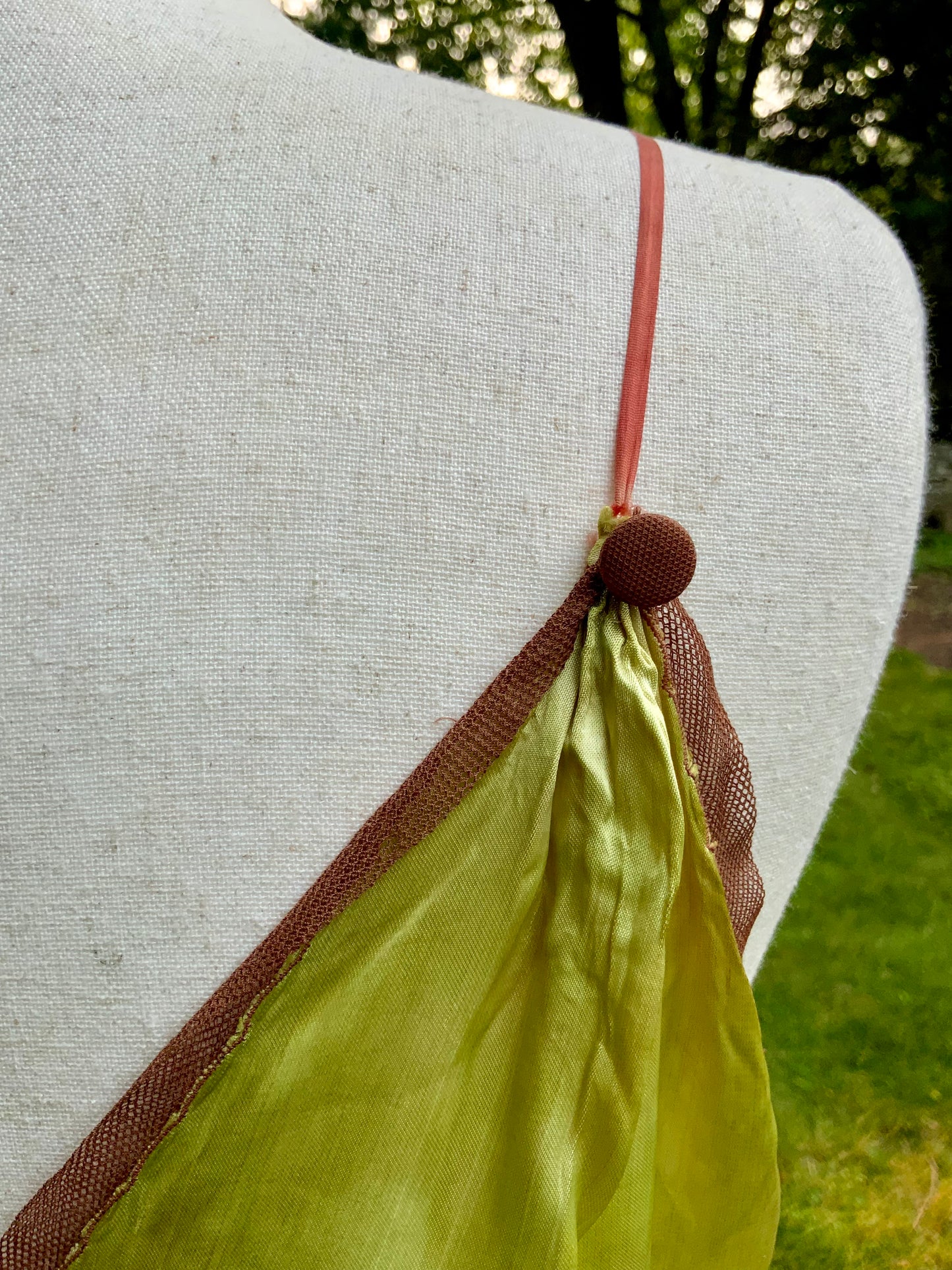 1930s Hand Dyed     Botanical Inspired Hand Dyed Silk Slip Dress. One of a Kind Woodland Fairy Bias Cut Gown.30BZ