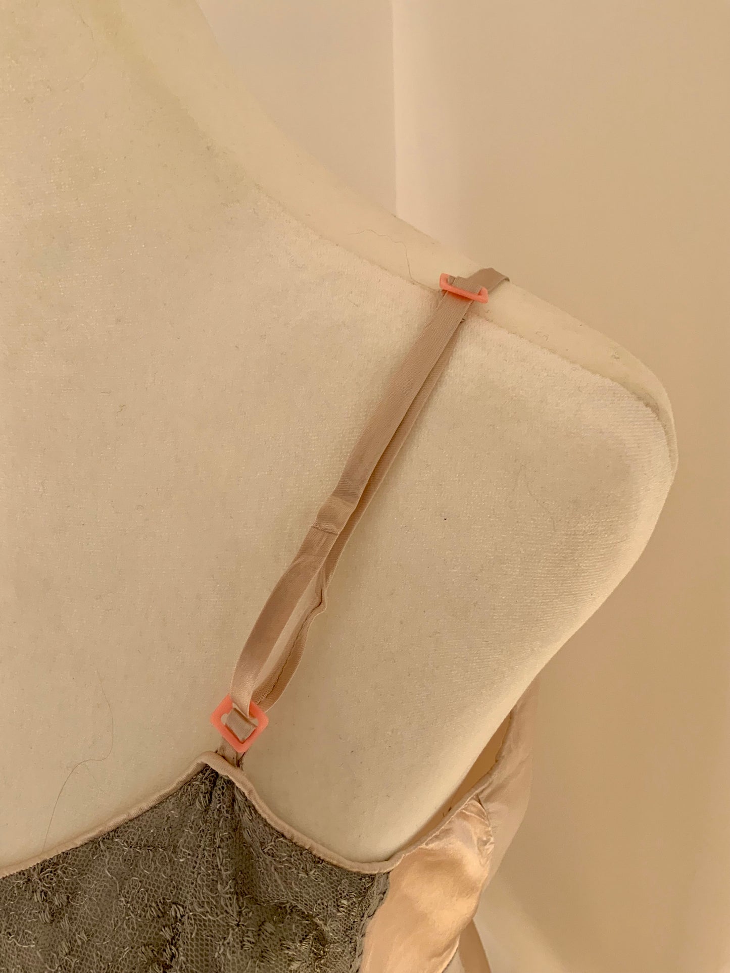 Vintage Silk Slip Dress – Hand Dyed Champagne and Grey with Lace Bodice & Satin Ribbon
 - 40Pi