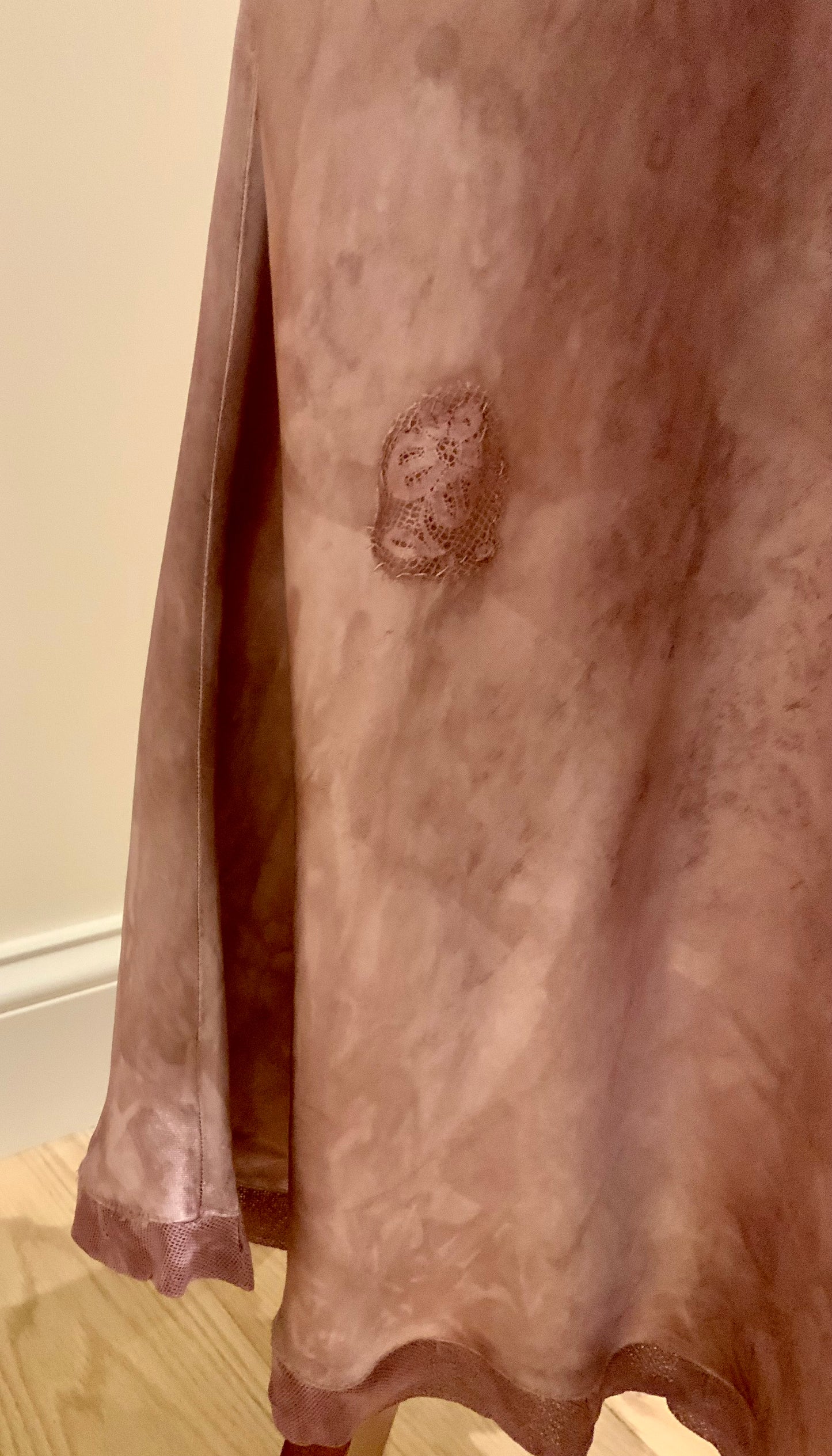 1930s Hand Dyed Mauve Bias Cut Evening Dress. Restyled Vintage Satin Gown.Embroidered Tulle.Lulu Boop Vintage-30CW