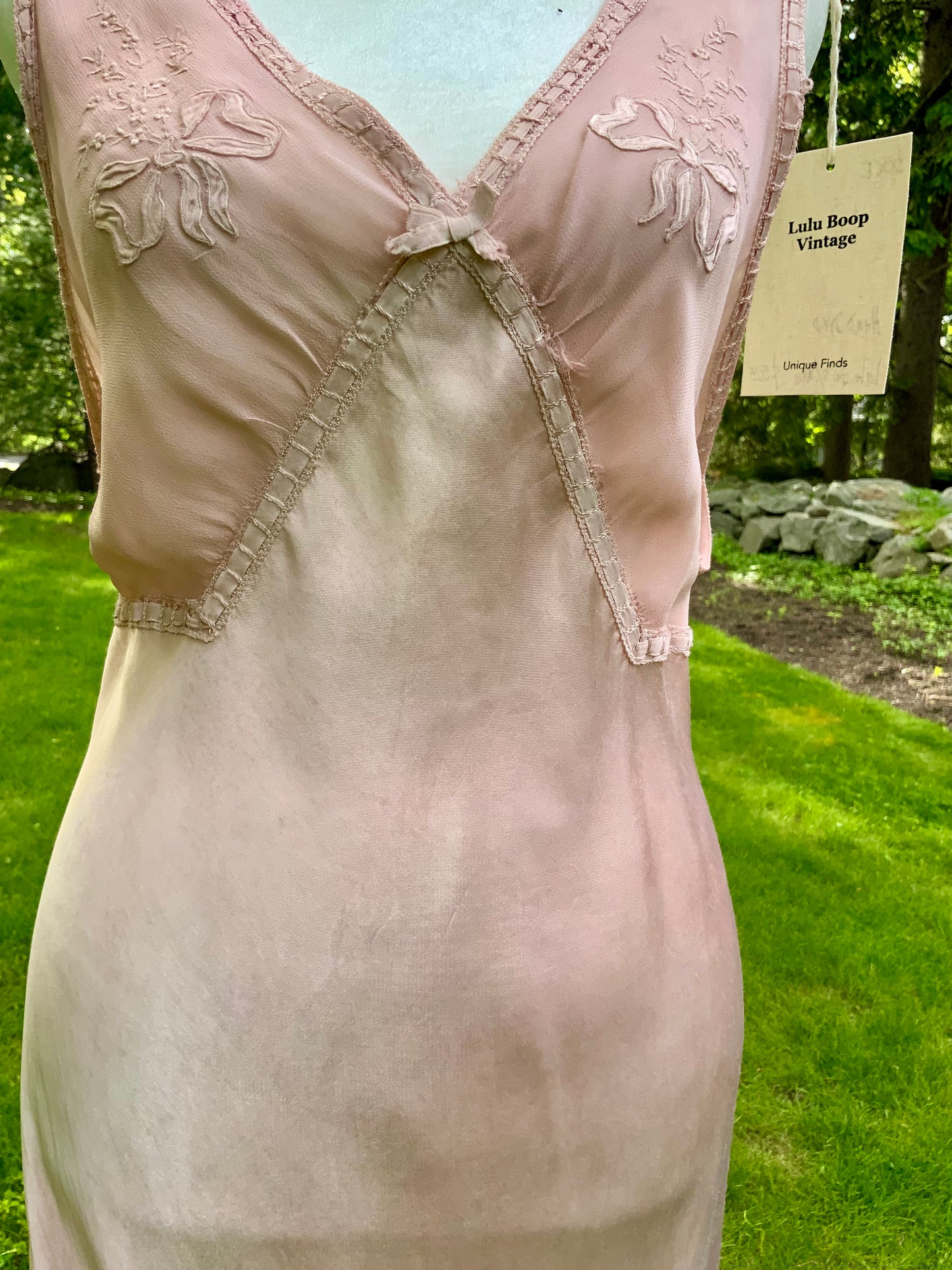 One of a Kind Hand Dyed 1930s Silk Satin Gown | Peach Nude Antique Slip Dress-30CE
