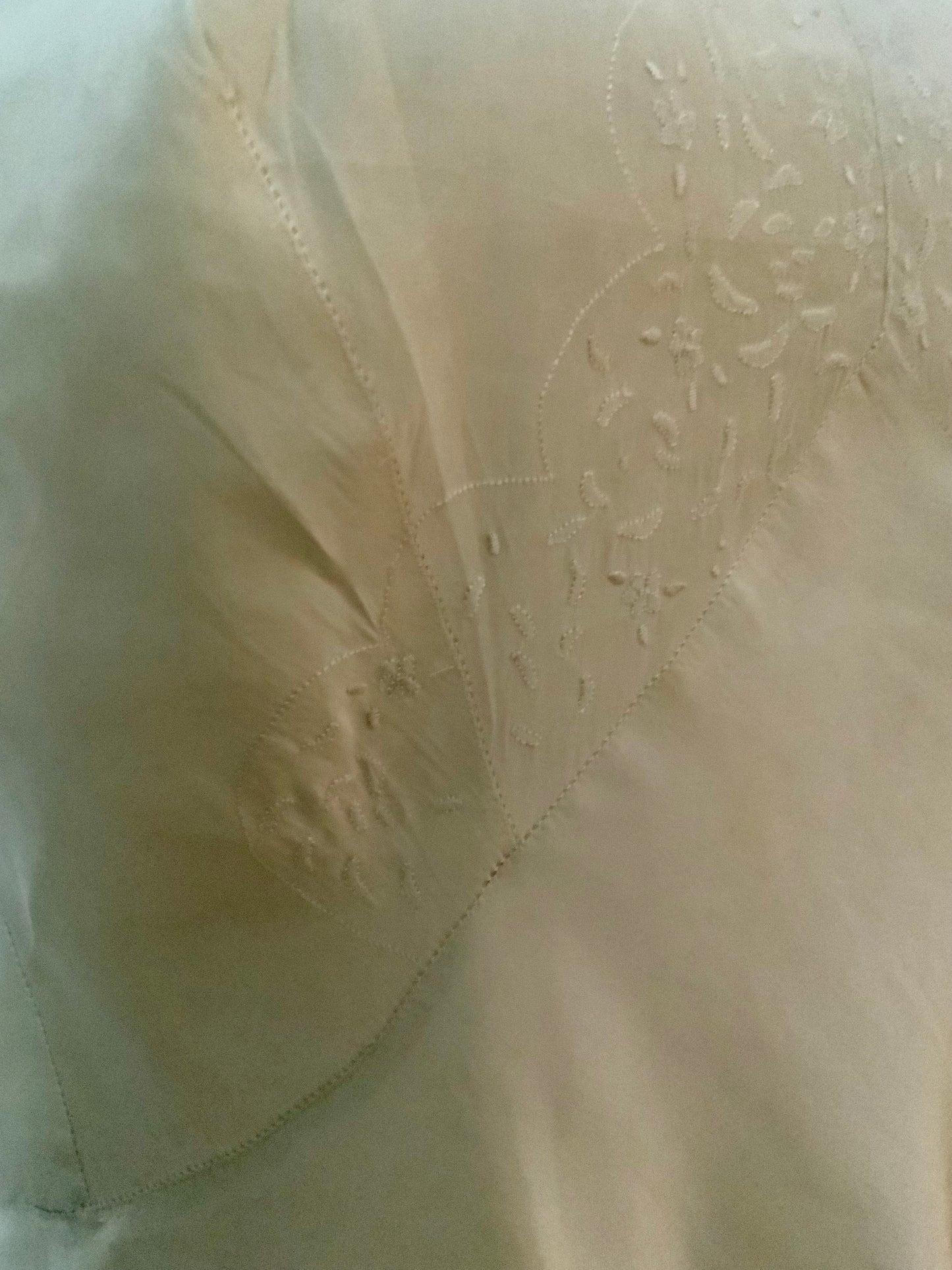 Antique silk lingerie slip, circa 1918–1922, featuring rare open-back drawstring construction and hand-embroidered bust panels- 20AR