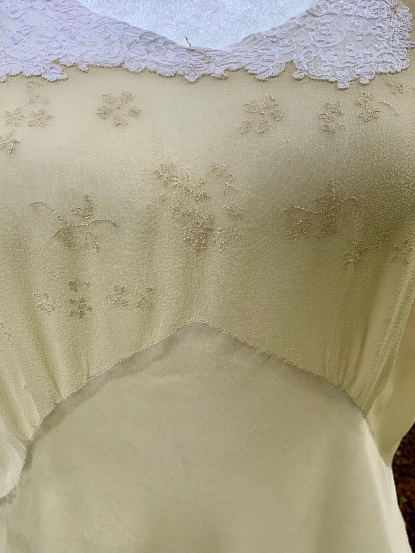 1940s Silk Slip Dress | Vintage Lingerie with Lace Embellishments & Sheer Chiffon Bodice | Old Hollywood Nightgown
 - 40s - 40AM