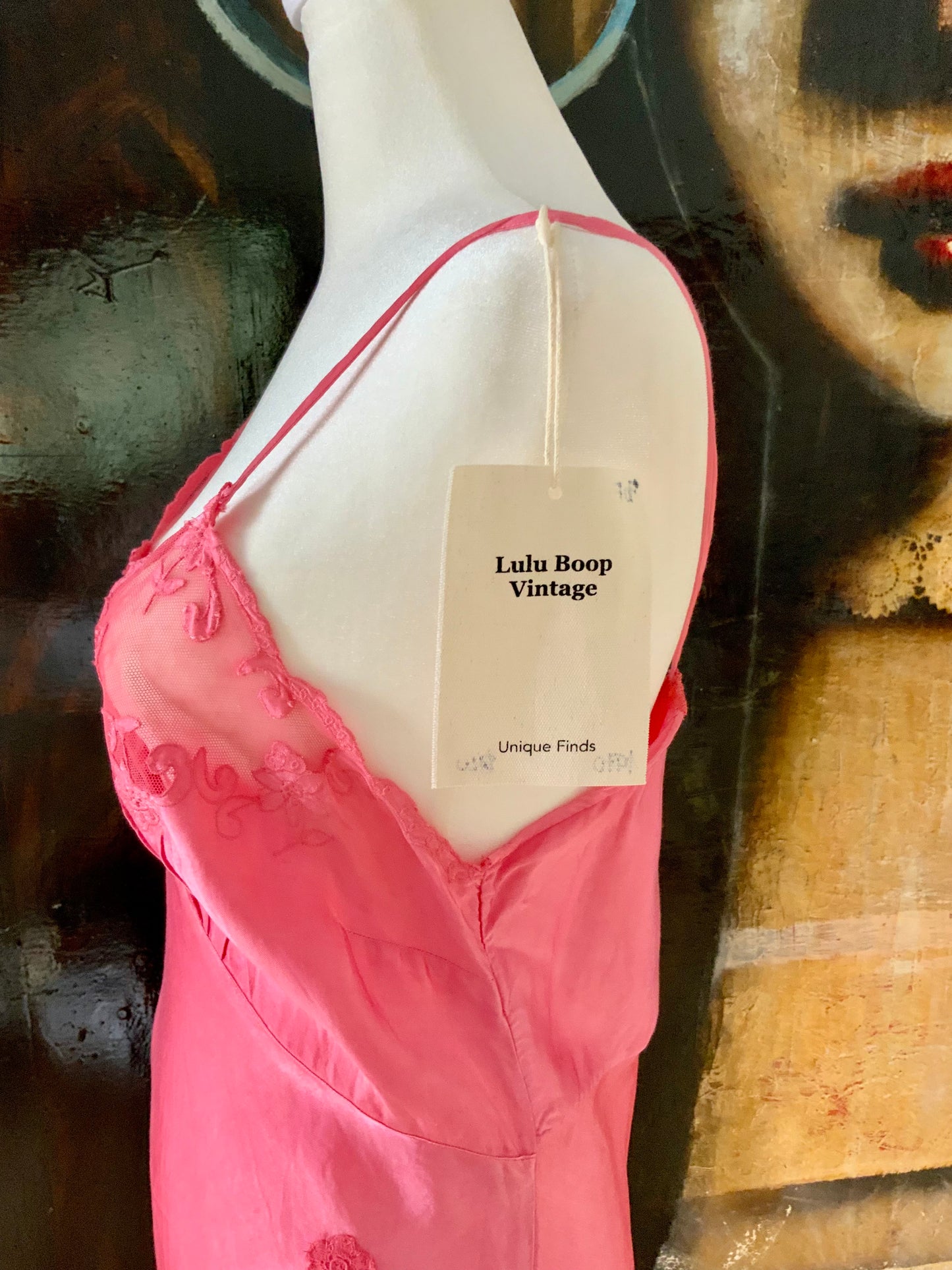 1970s Silk Slip Dress in Hand-Dyed Pink | Lace Bodice - 70F