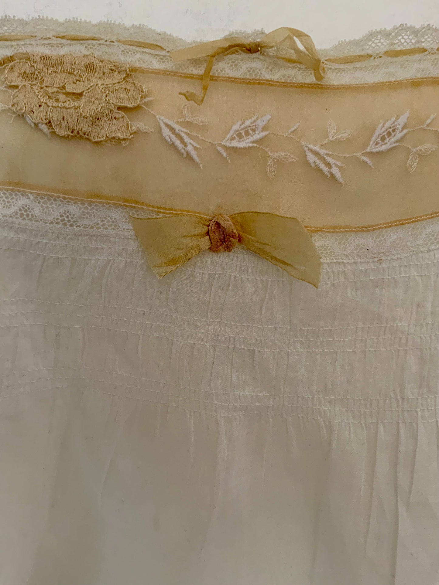 Edwardian Cotton Batiste Teddy | Antique Embroidered Sheer Band Step-In with Lace Appliqué-ED53
