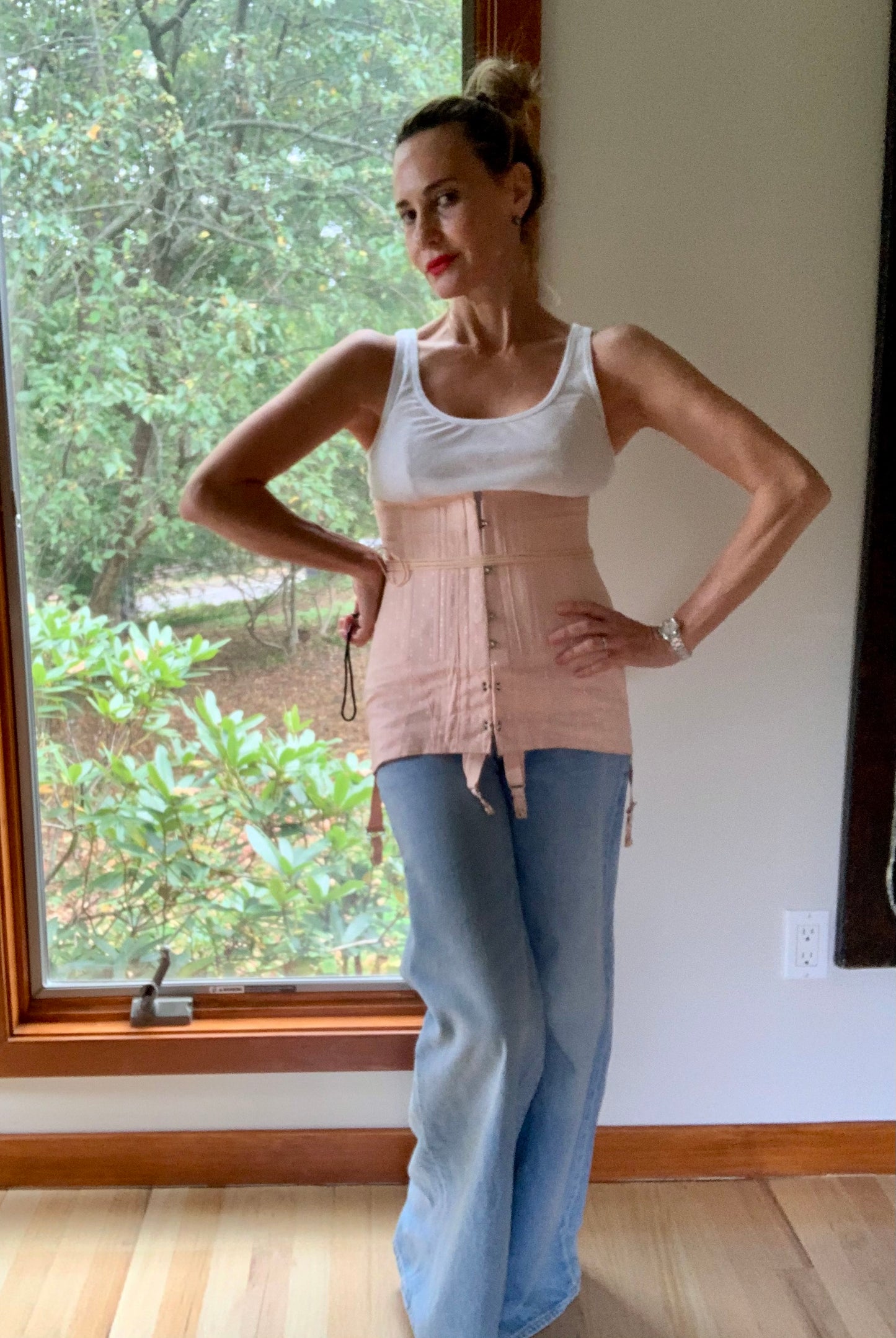 Rare 1920s Rengo Crown Corset Co. Corset Girdle | Pink Cotton & Rayon with Lace Back | Excellent Condition - 20AO