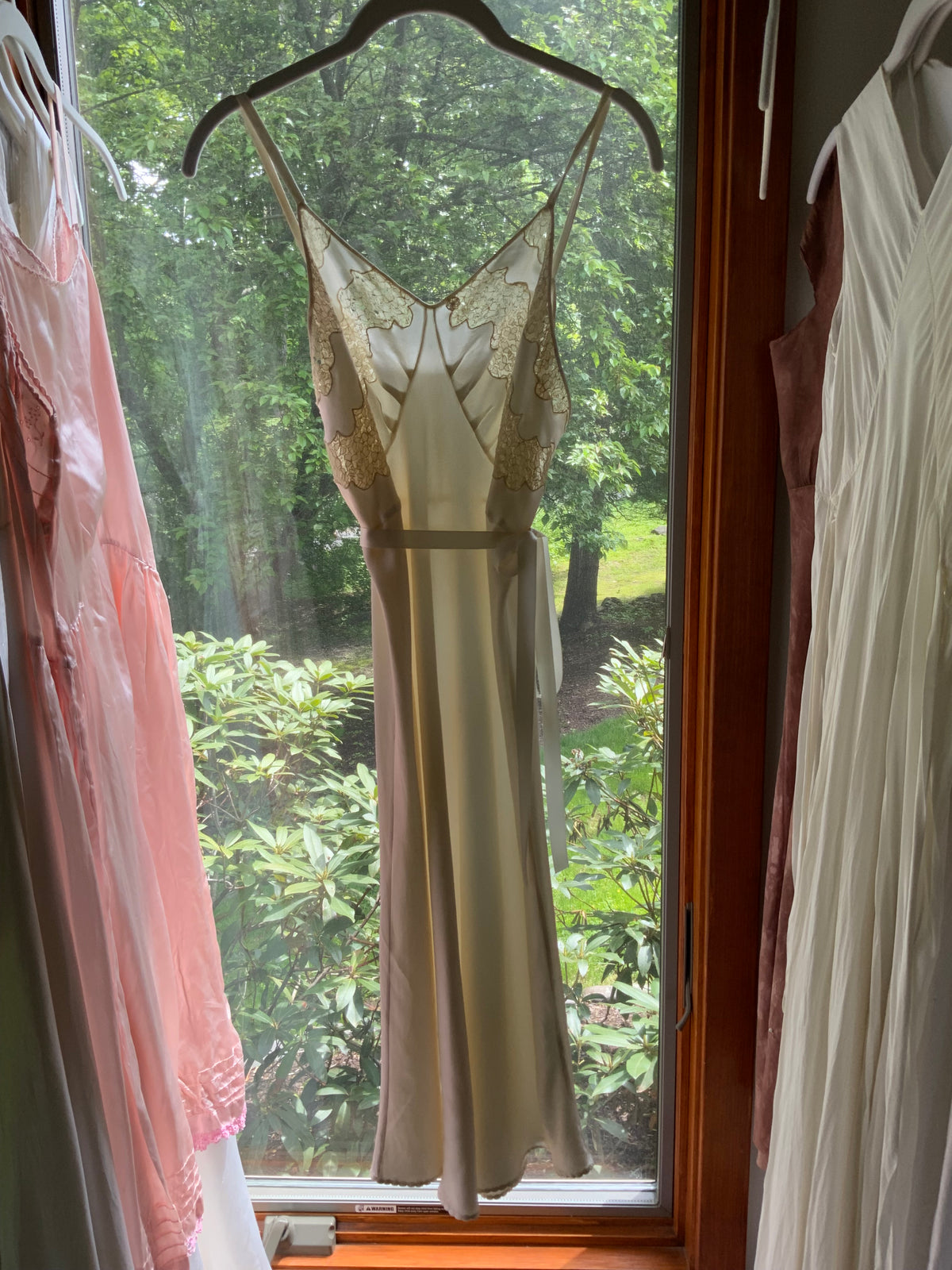 1930s Ivory Satin Bias Cut Slip Dress.40BY
