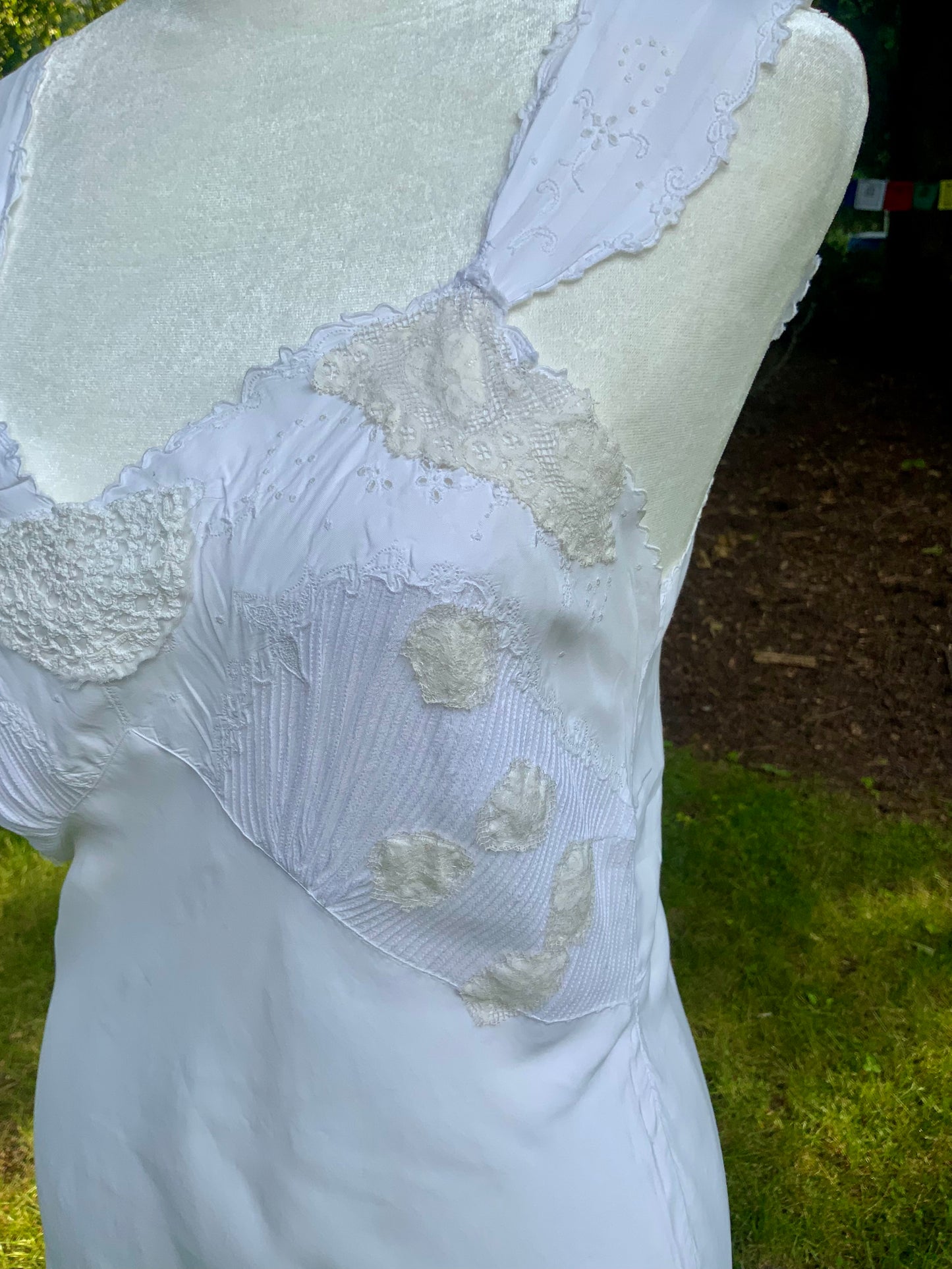 1930s Reimagined Silk Satin Bridal Slip Dress | Restored Antique Boudoir Gown with Hand-Applied Vintage Lace-30LM