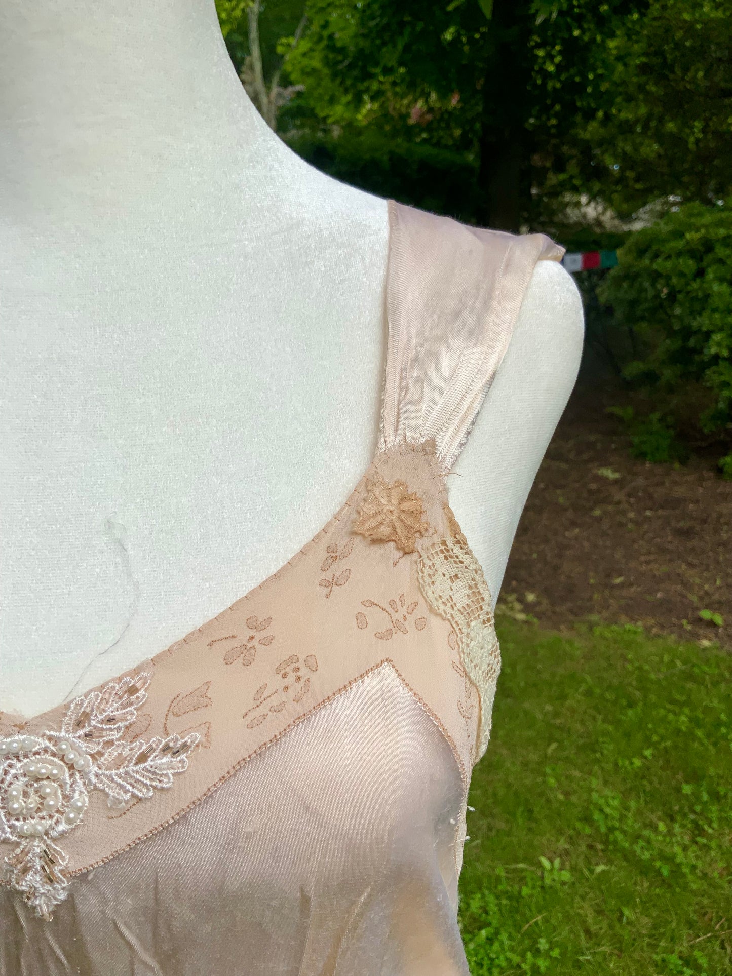 1930s Silk Chiffon Hostess Gown | Blush Pink Boudoir Dress | Restored Antique Lingerie.Tea Dyed-30D