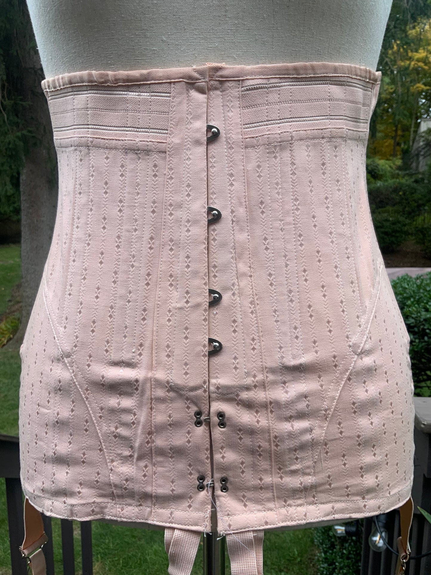 Rare 1920s Rengo Crown Corset Co. Corset Girdle | Pink Cotton & Rayon with Lace Back | Excellent Condition - 20AO