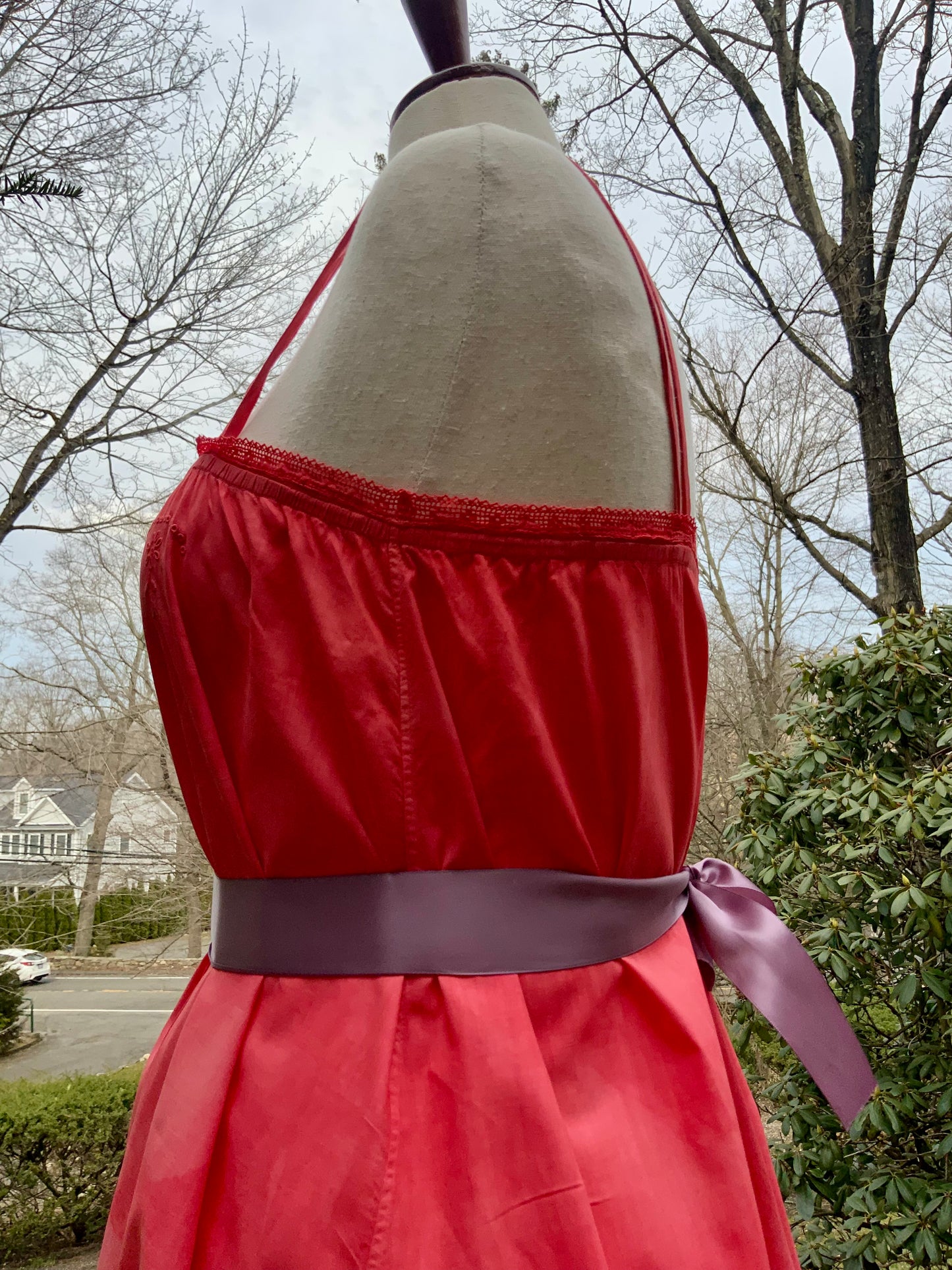 Edwardian Hand-Dyed Cotton Slip Dress | Restored Antique Lingerie with Appliqué Details | ED79