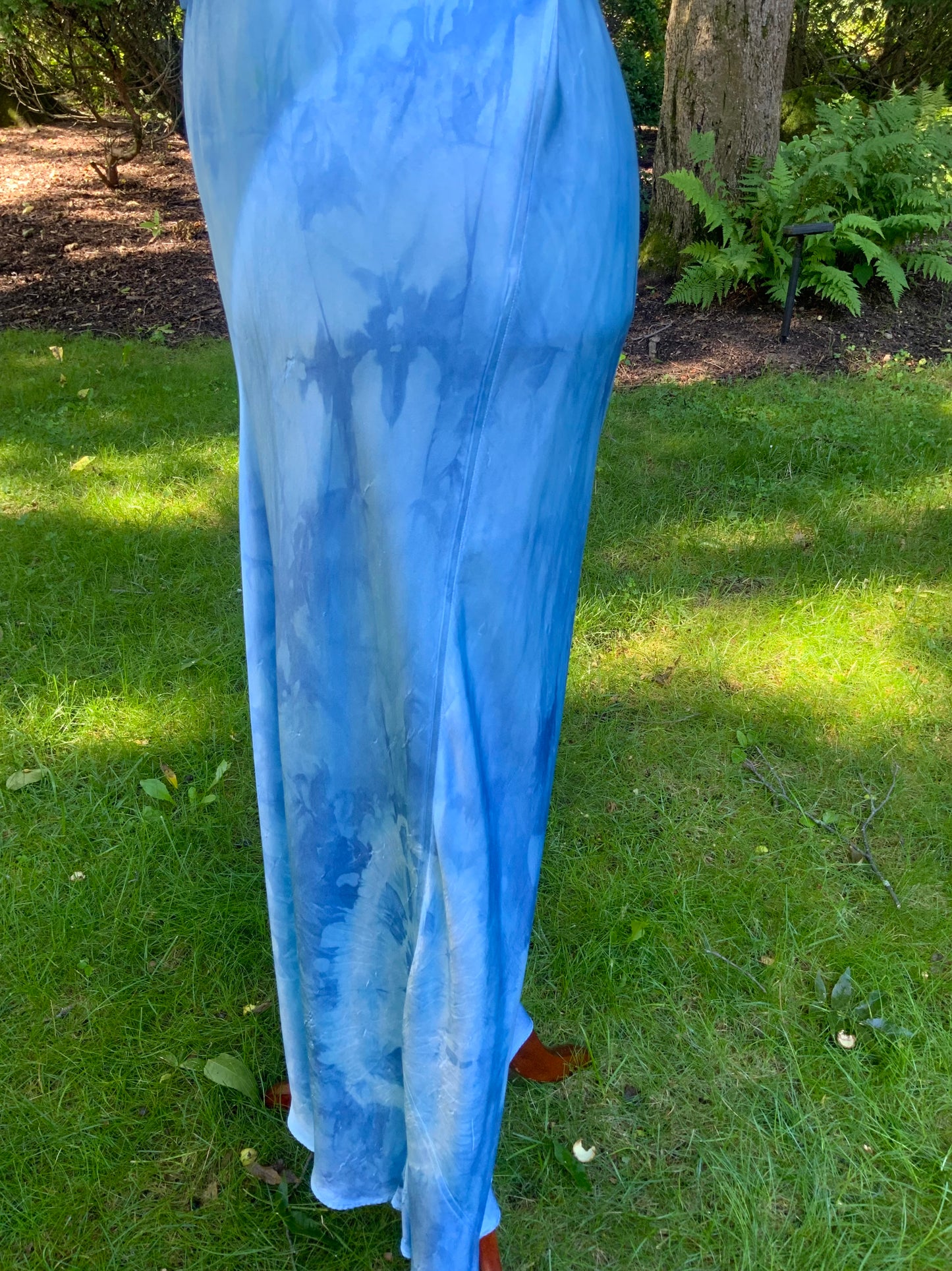 1930s Hand Dyed Blue Bias Cut Satin Nightgown with Lace.40BZ
