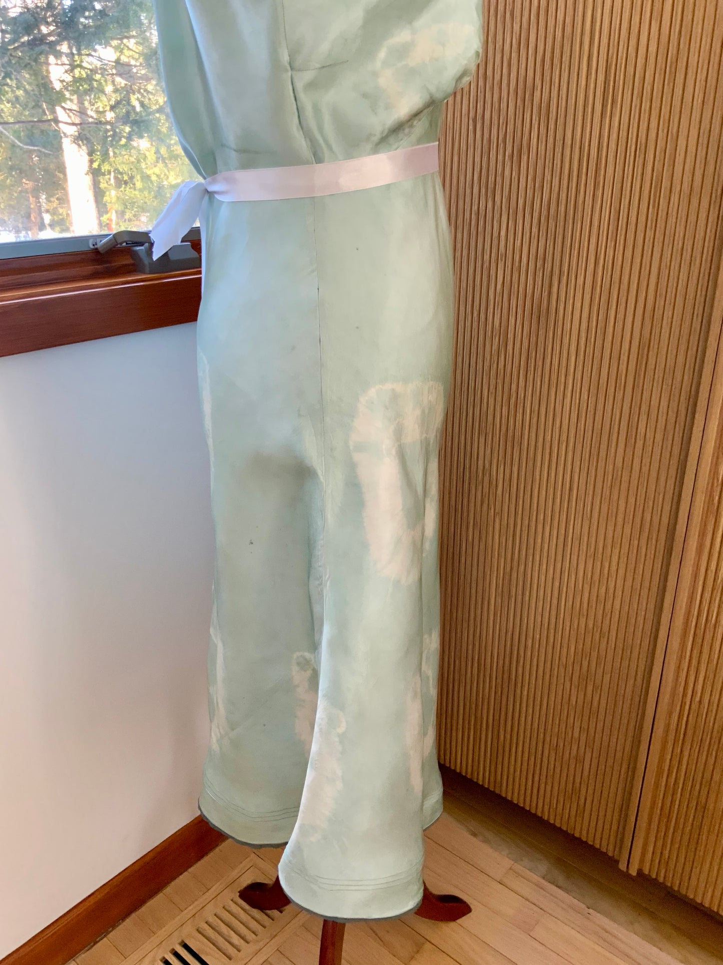 1930s–1940s Hand-Dyed Silk Satin Embroidered Slip Dress-40AN