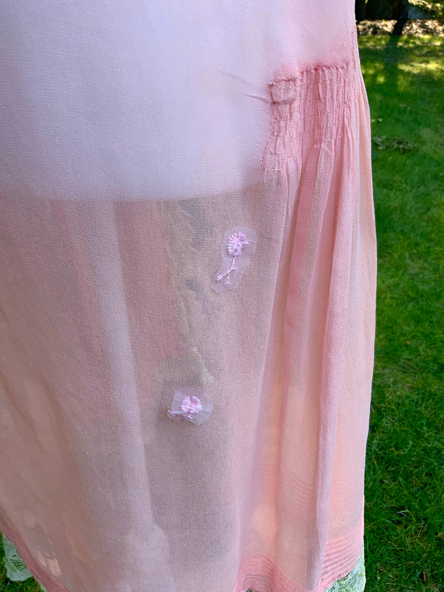 Rare 1920s Silk Chiffon Flapper Dress Art Deco Lace Dress Original Silk Slip Antique Pink Dress Vintage Restored with Vintage Appliqués. 20AS