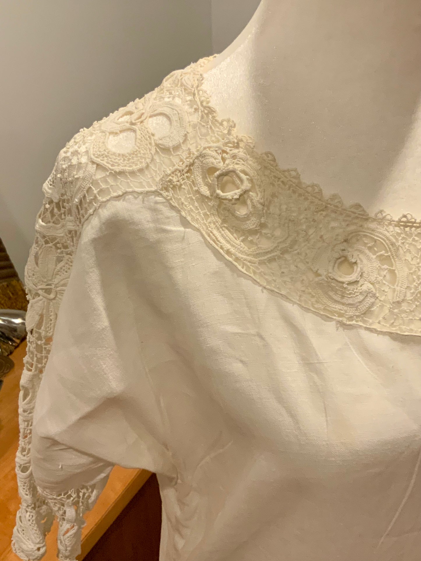 Edwardian Cotton & Lace Tea Dress c.1905–1915 |Antique Lingerie Dress with Battenberg & Crochet Lace-ED32