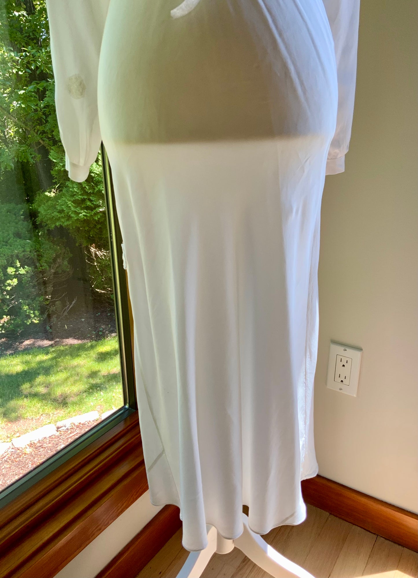 Vintage Ivory Silk Satin Long Sleeve Bridal Gown | Deep V-Neck Lace Maxi Dress-70BD
