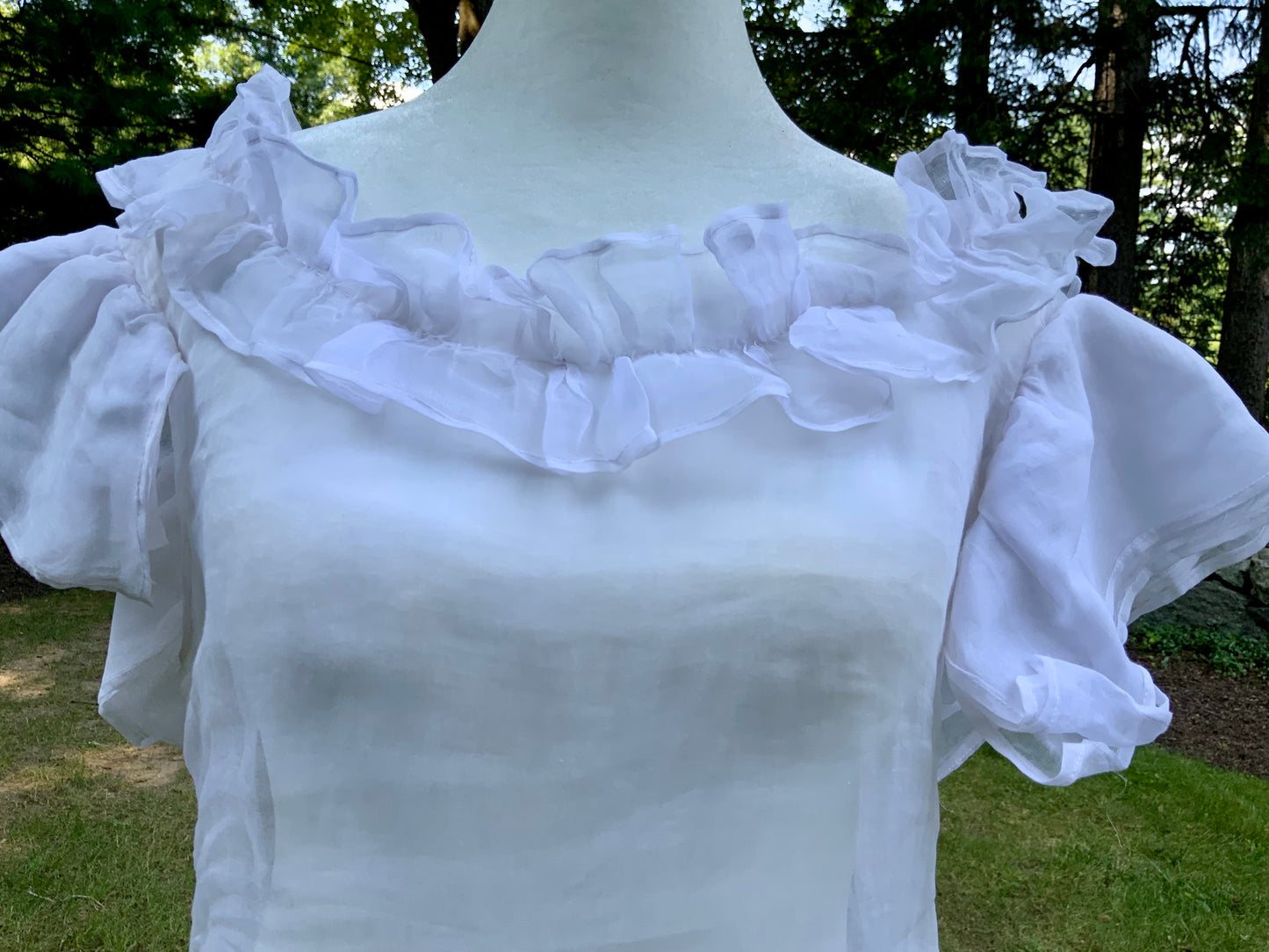 Rare 1930s White Organza Evening Gown.Ethereal Ruffle Hem Formal Dress. Romantic Bridal Gown-30DO