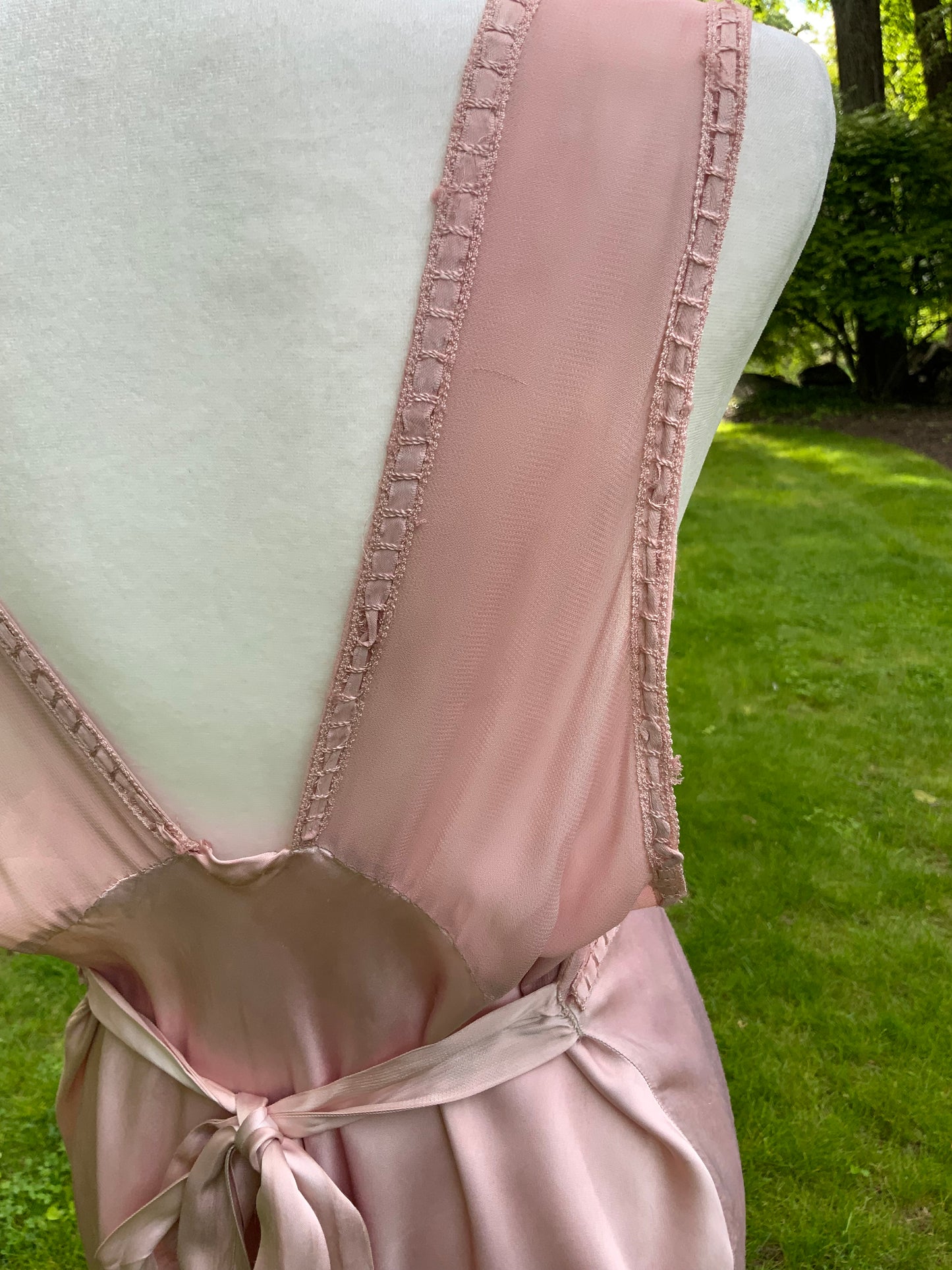 One of a Kind Hand Dyed 1930s Silk Satin Gown | Peach Nude Antique Slip Dress-30CE