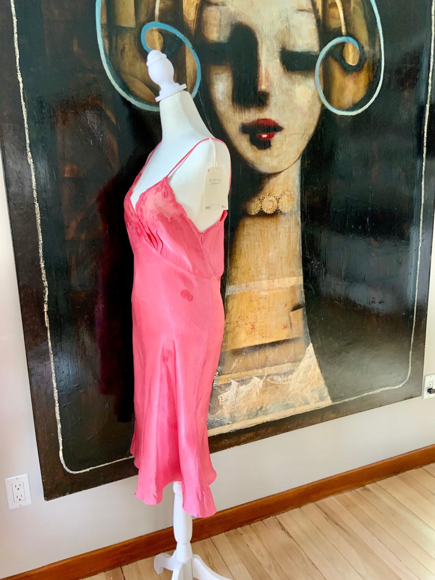 1970s Silk Slip Dress in Hand-Dyed Pink | Lace Bodice - 70F