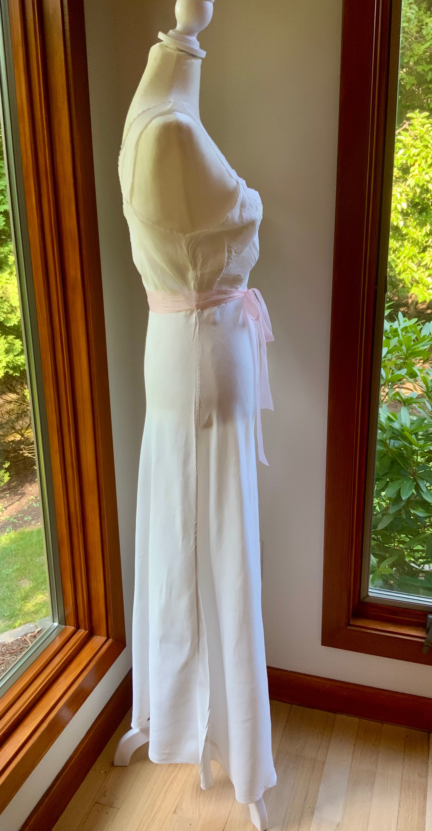 1930s Reimagined Silk Satin Bridal Slip Dress | Restored Antique Boudoir Gown with Hand-Applied Vintage Lace-30LM