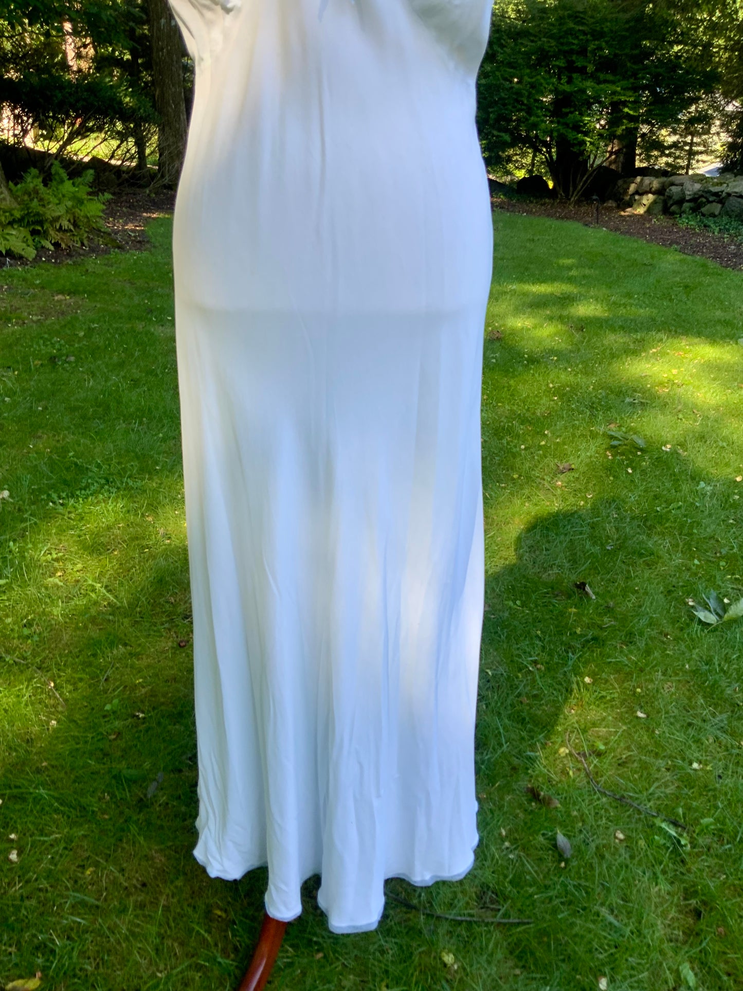 1930s Pale Blue Embroidered Nightgown with Draped Bodice and Velvet Ribbon.30CL
