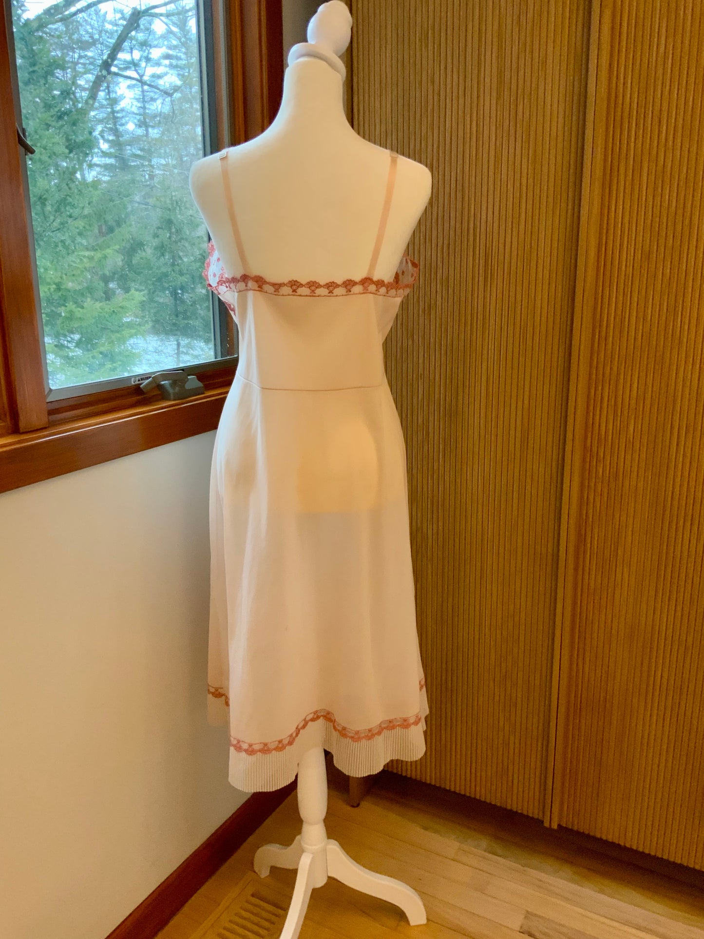 Hand Dyed Vintage 1970s Nylon Chiffon Slip Dress Lace Trim Empire Waist Sheer Romantic Nightgown- 50BR