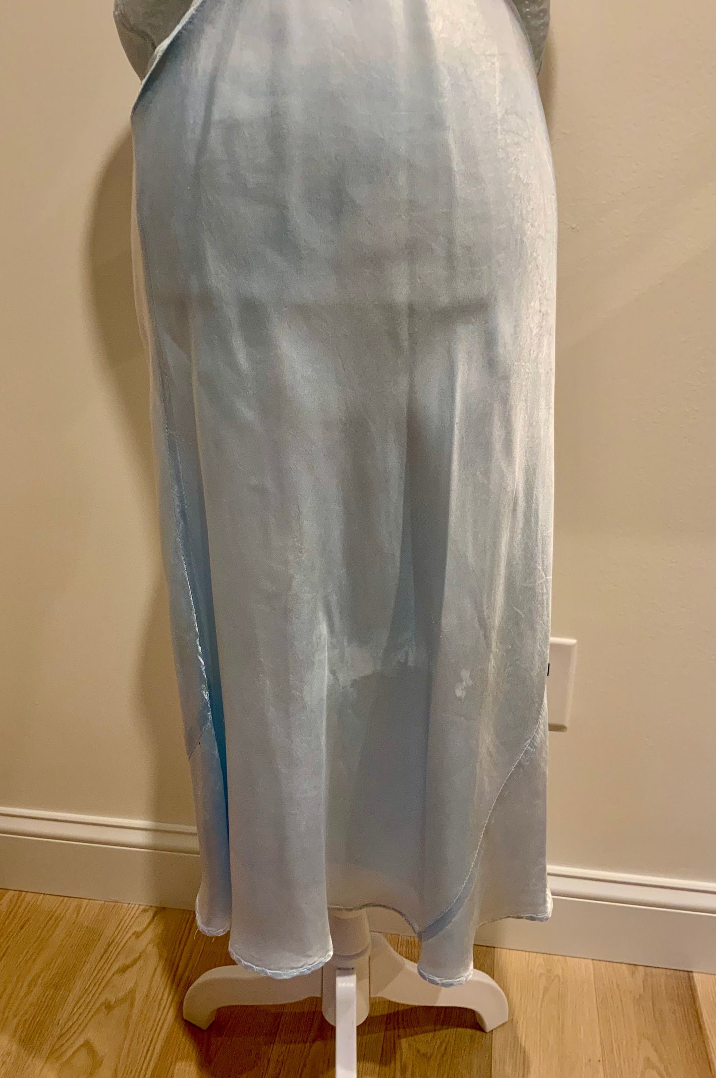 Ice Blue Bias Cut Layered Slip Dress | Ethereal Draped Satin Maxi | Avant-Garde Romantic-90H