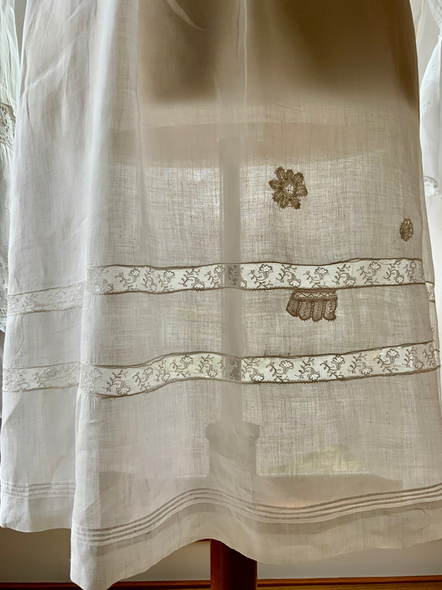 Antique 1910s Cotton Batiste Lingerie Dress with Lace Insertion & Hand Embroidery-ED74