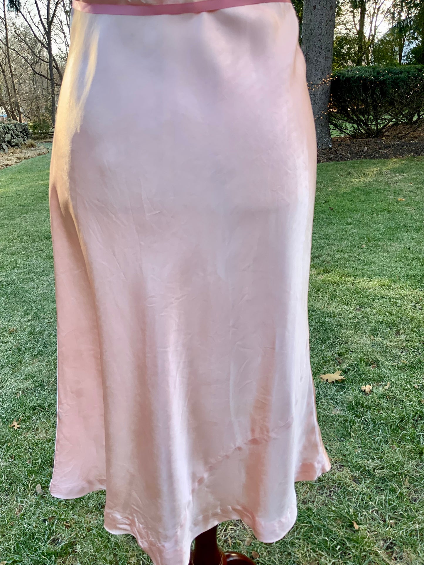 1930s Blush Satin & Chiffon Slip Dress – Floral Embroidery & Lace Panels - 30BA