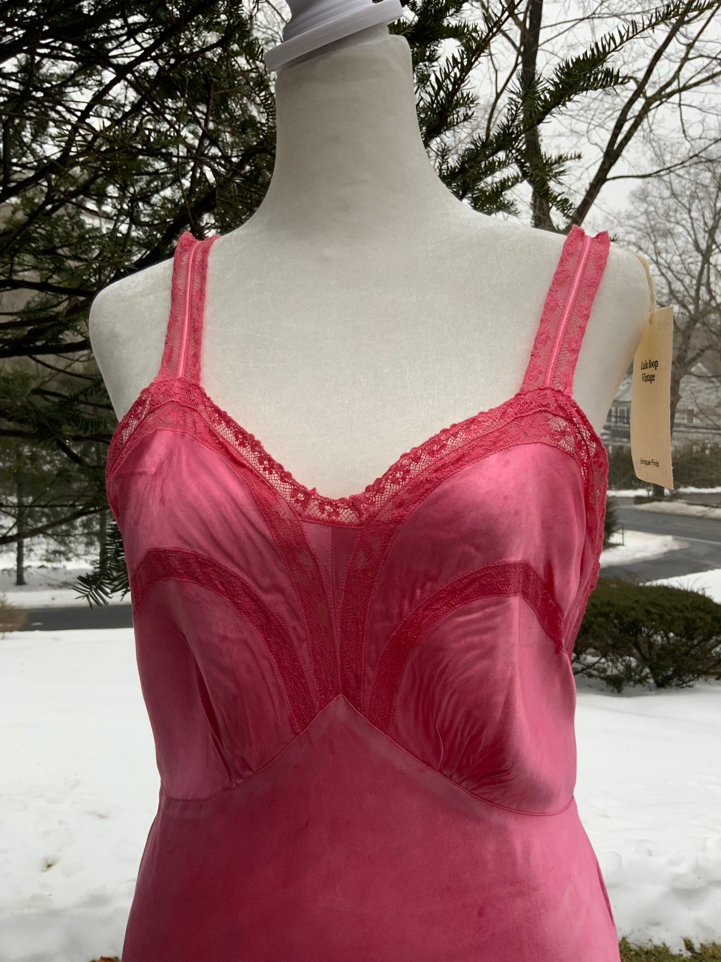Authentic 1930s 1940s Bias Cut Satin Nightgown | Hand Dyed Coral Pink | Original Belt | Vintage Dress - 40AB