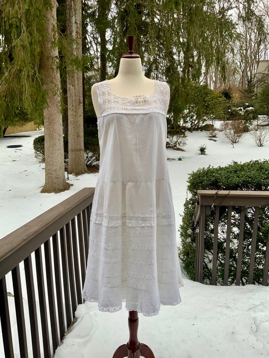 Edwardian White Cotton Lingerie Dress | 1910s Crochet Lace Tea Dress | Antique Summer Bridal Dress-ED55