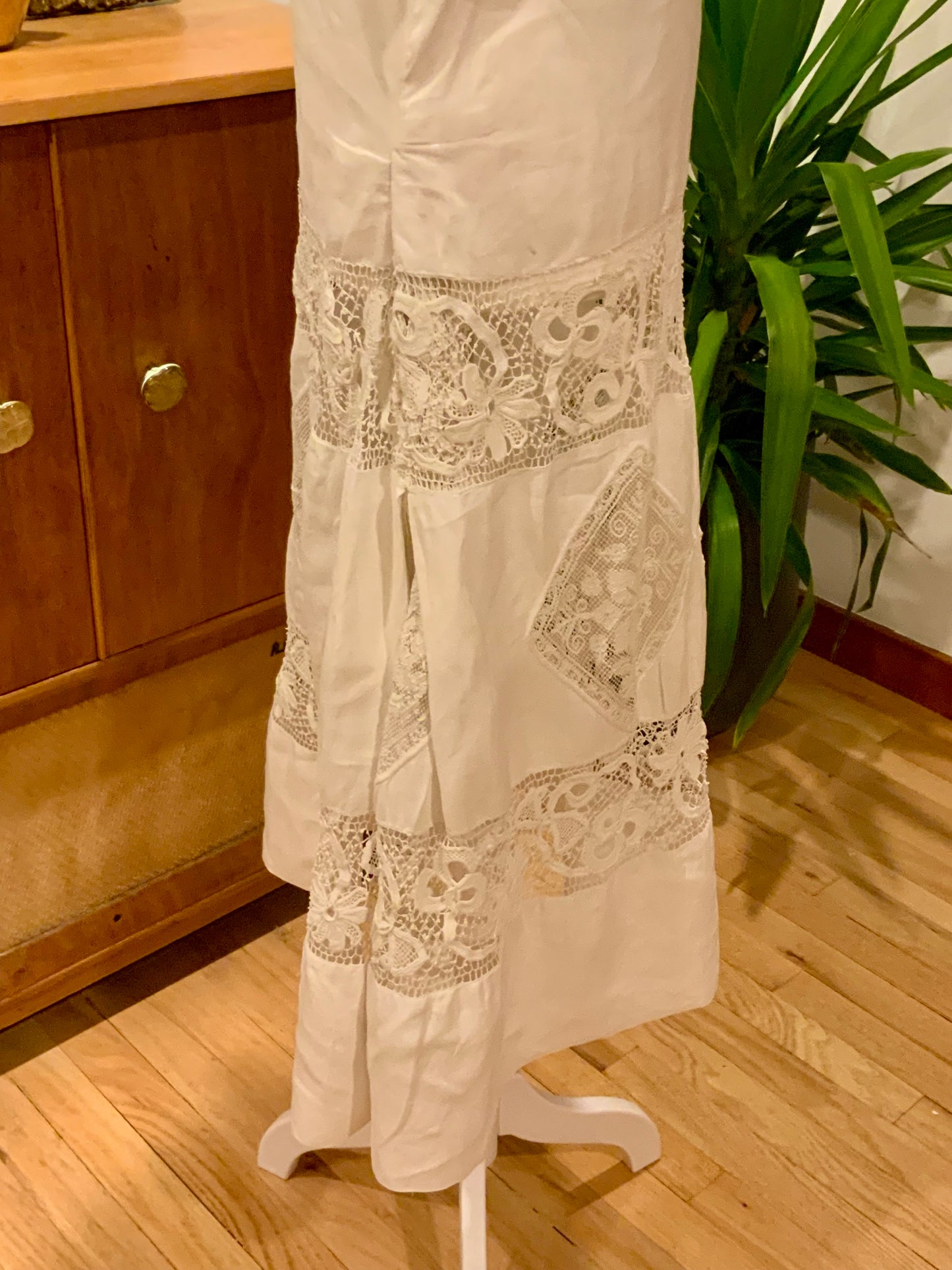 Edwardian Cotton & Lace Tea Dress c.1905–1915 |Antique Lingerie Dress with Battenberg & Crochet Lace-ED32