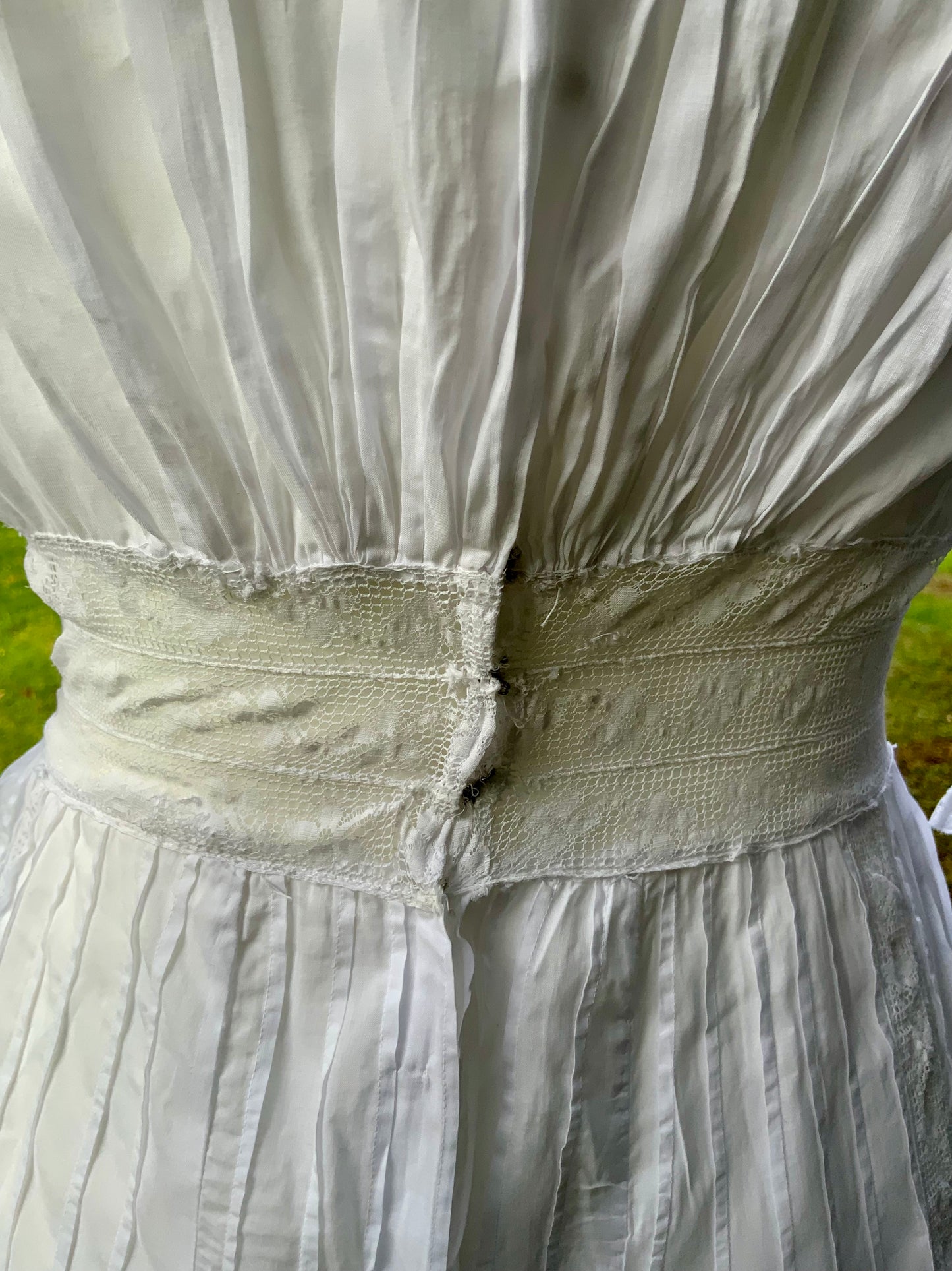 Edwardian White Cotton Lace Tea Dress c.1908–1914 — Pintucks, Lace Inserts - ED37
