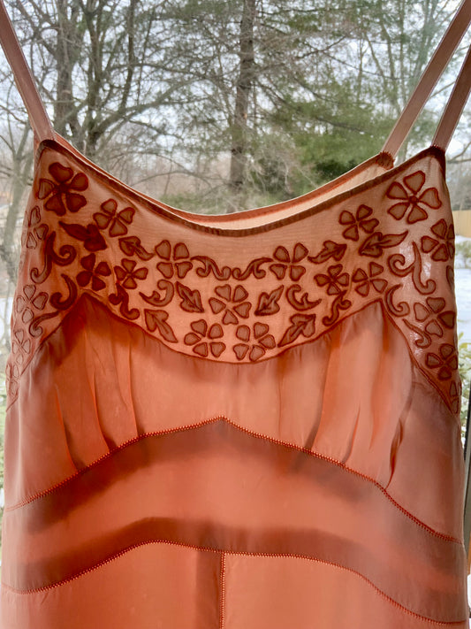Vintage Peach Silk Satin Slip Dress - 1990s Lingerie Dress-90G