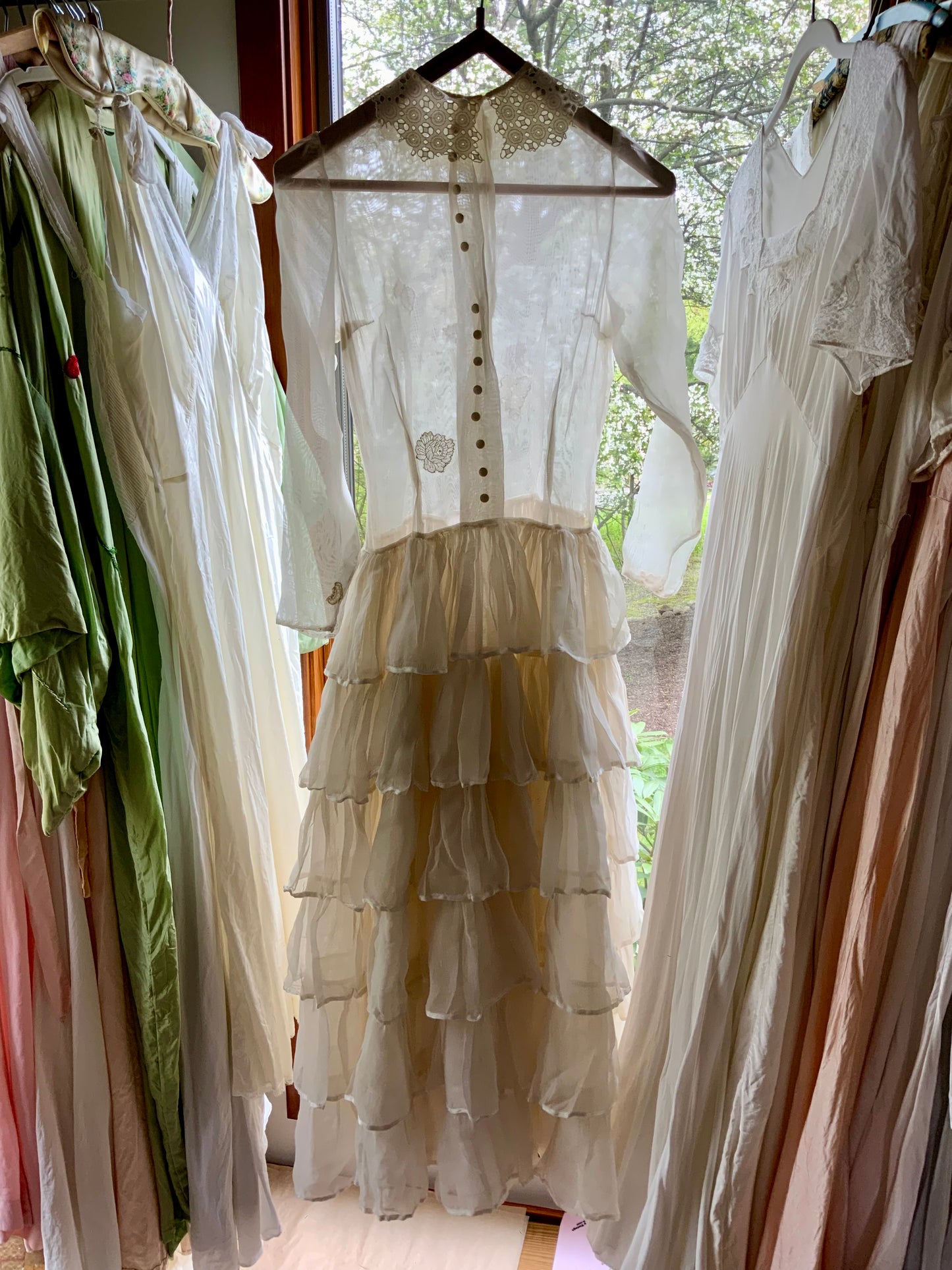Antique Edwardian Sheer Lace Dress | Tiered Ruffle Bridal Gown | Hand Restored-ED82