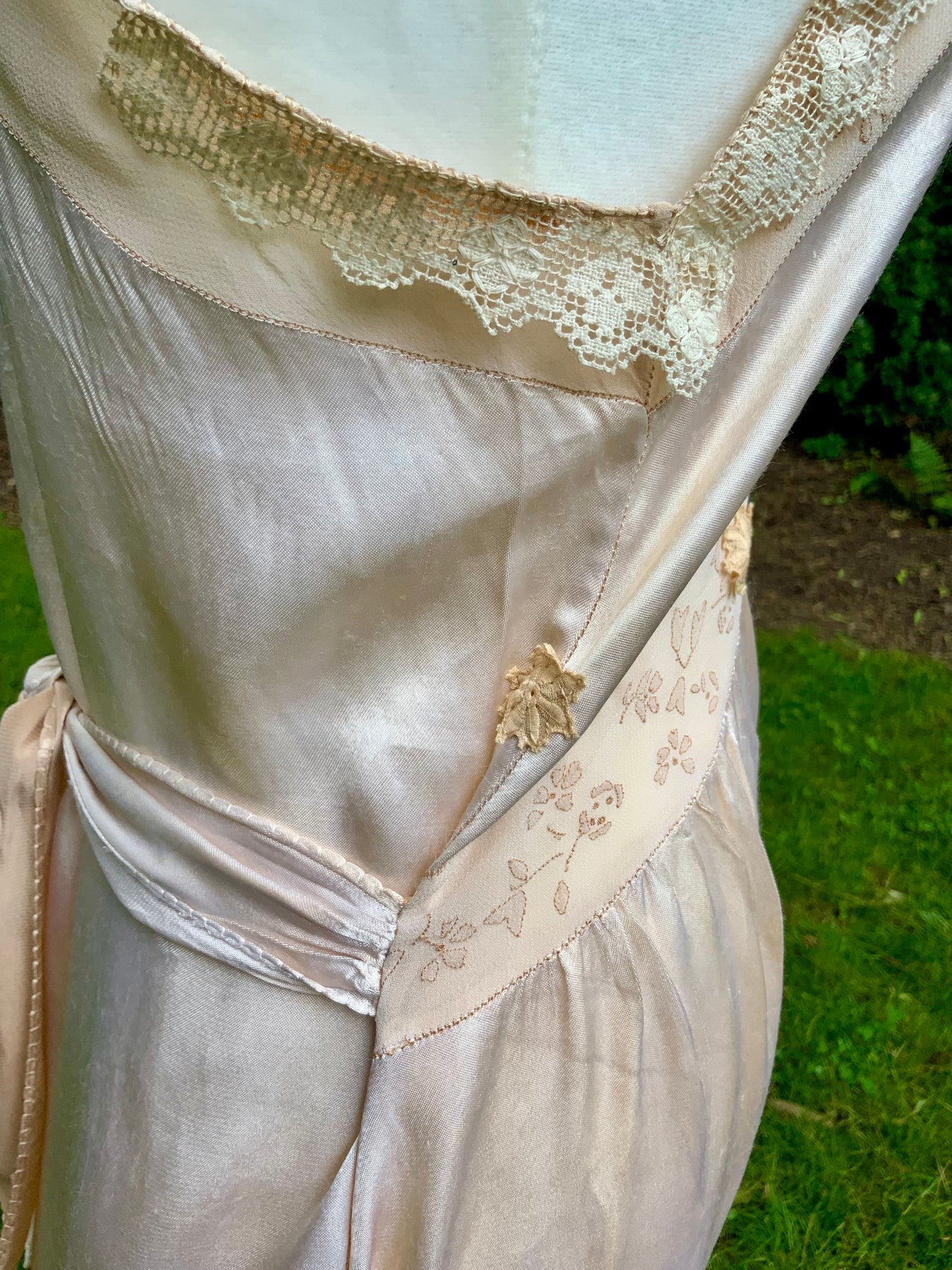 1930s Silk Chiffon Hostess Gown | Blush Pink Boudoir Dress | Restored Antique Lingerie.Tea Dyed-30D