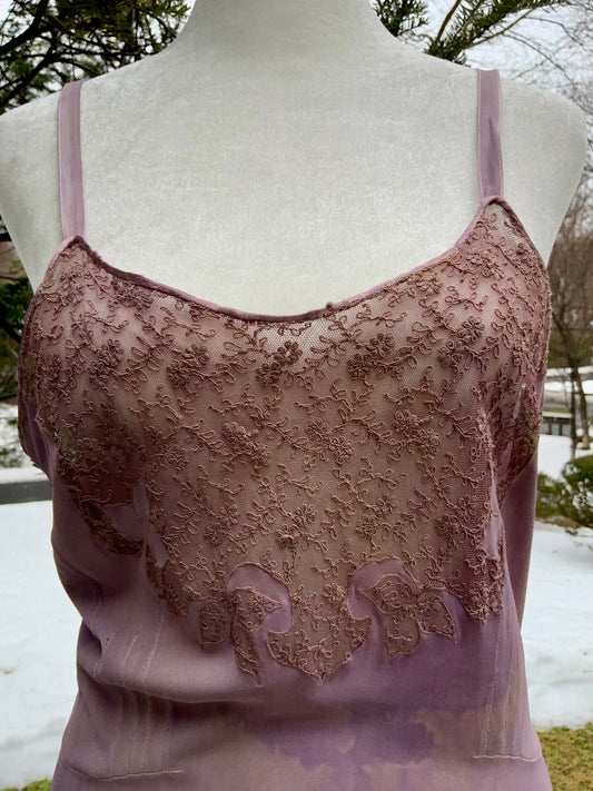 1990s Hand-Dyed Lilac Stretch Slip Dress • Lace Bust Vintage Boudoir Dress-90F
