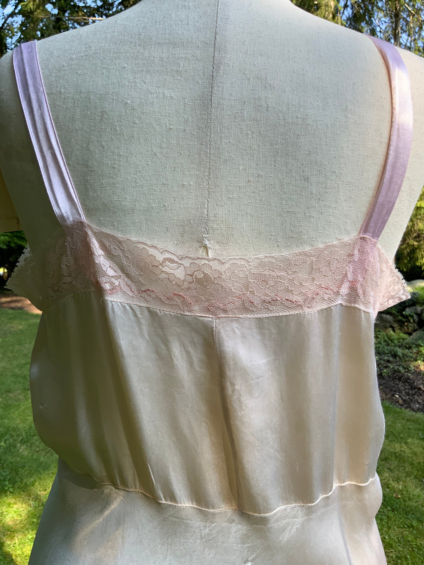1940s Pink Embroidered Satin Slip Dress. Ivory Lace Lingerie. Romantic Boudoir Gown.40CA