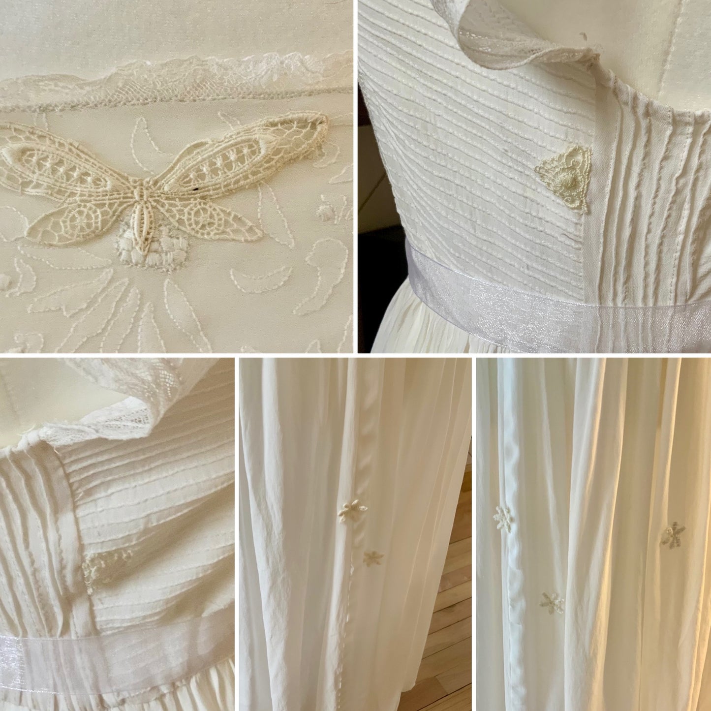 1930s Chiffon Lingerie Dress — Antique Ivory Embroidered Boudoir Gown with Butterfly Motif-30BE